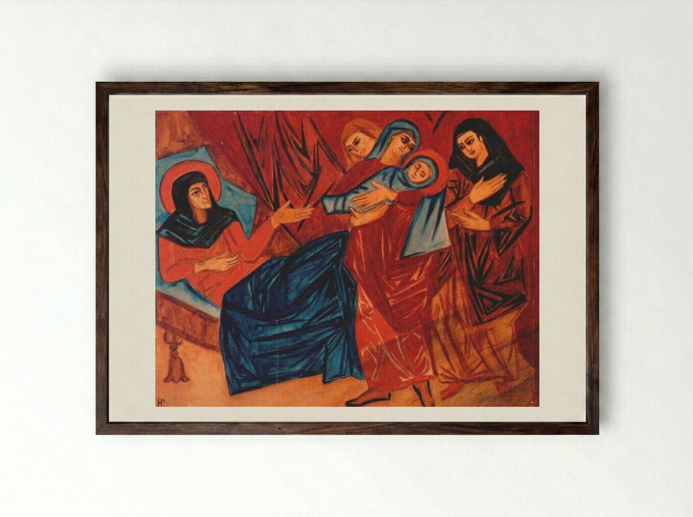 Nativity - Natalia Goncharova - Framed Print Dark Wood