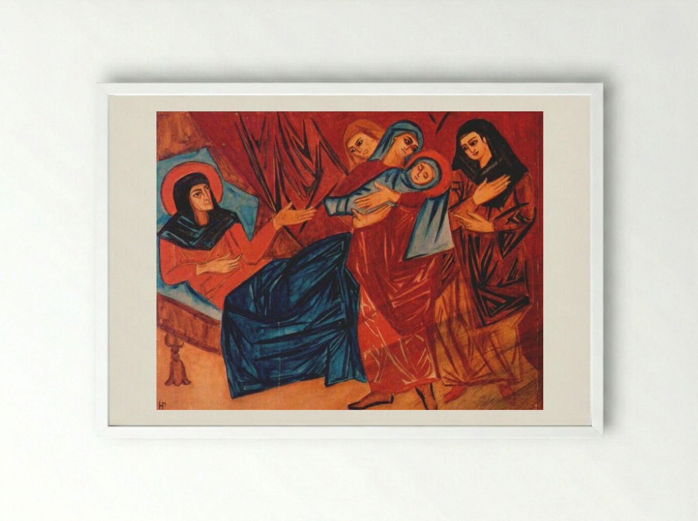 Nativity - Natalia Goncharova - Framed Print White