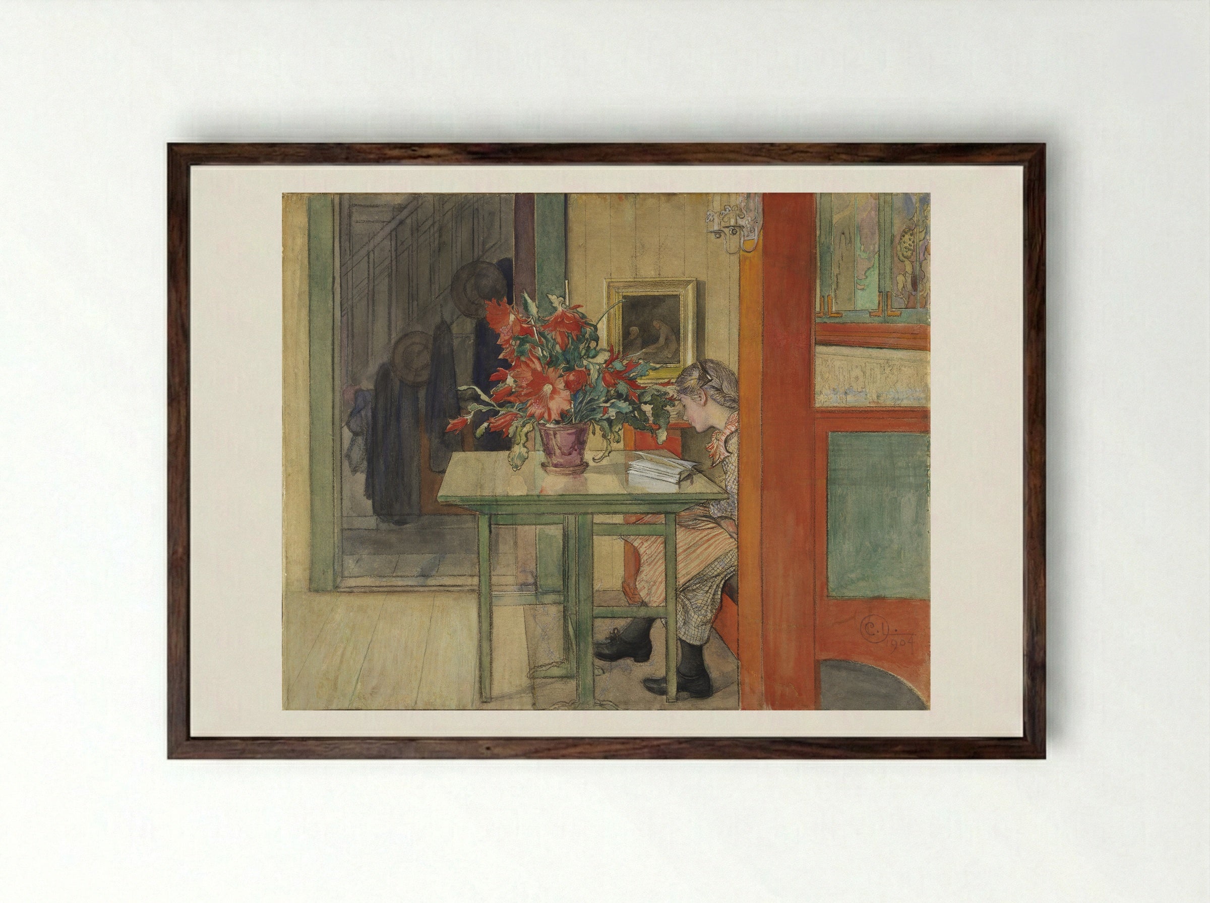 Lisbeth Reading - Carl Larsson - Framed Print Dark Wood