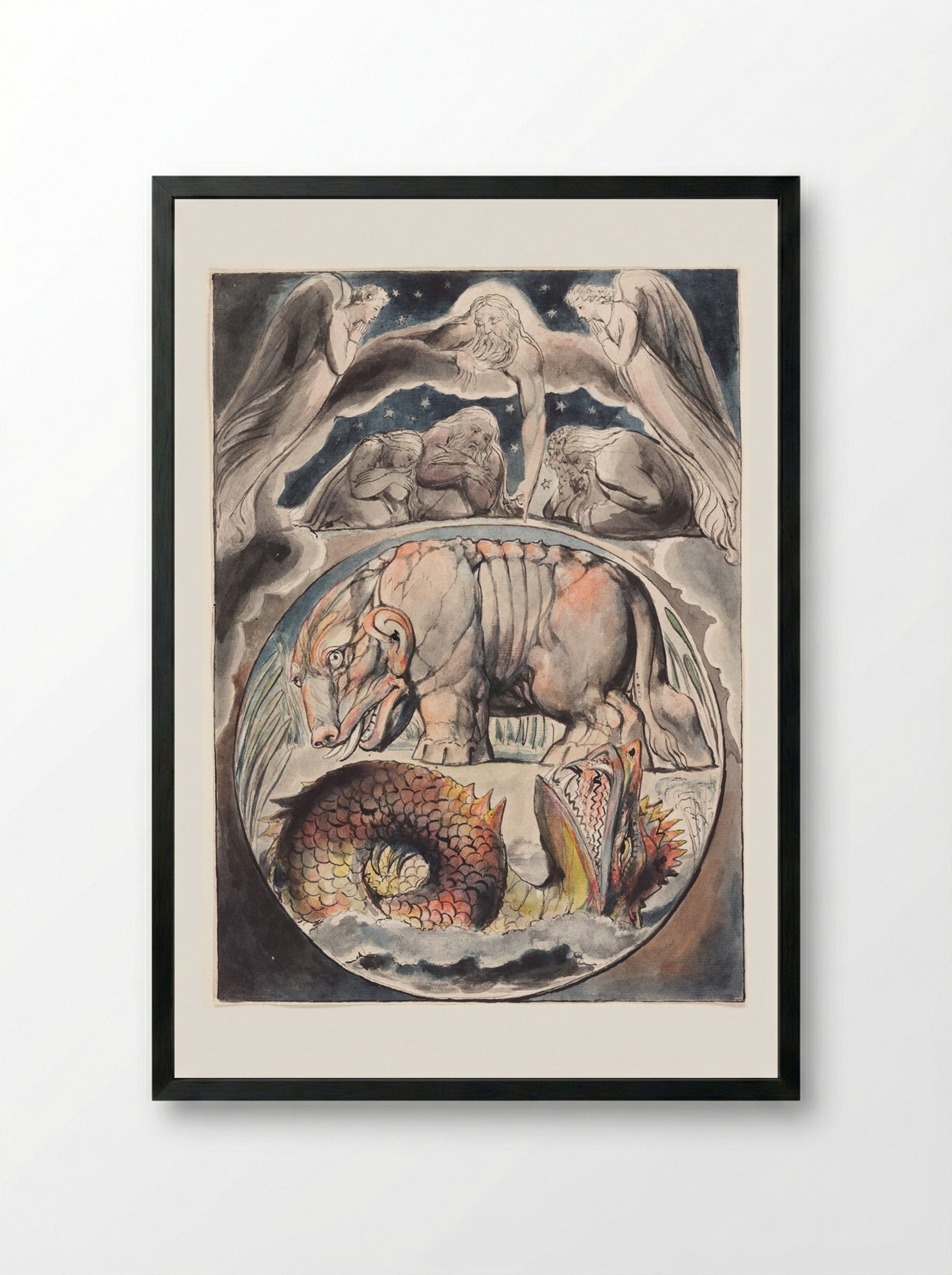 Behold Now Behemoth, Which I Made With Thee (The Book of Job) - William Blake - Framed Print Black