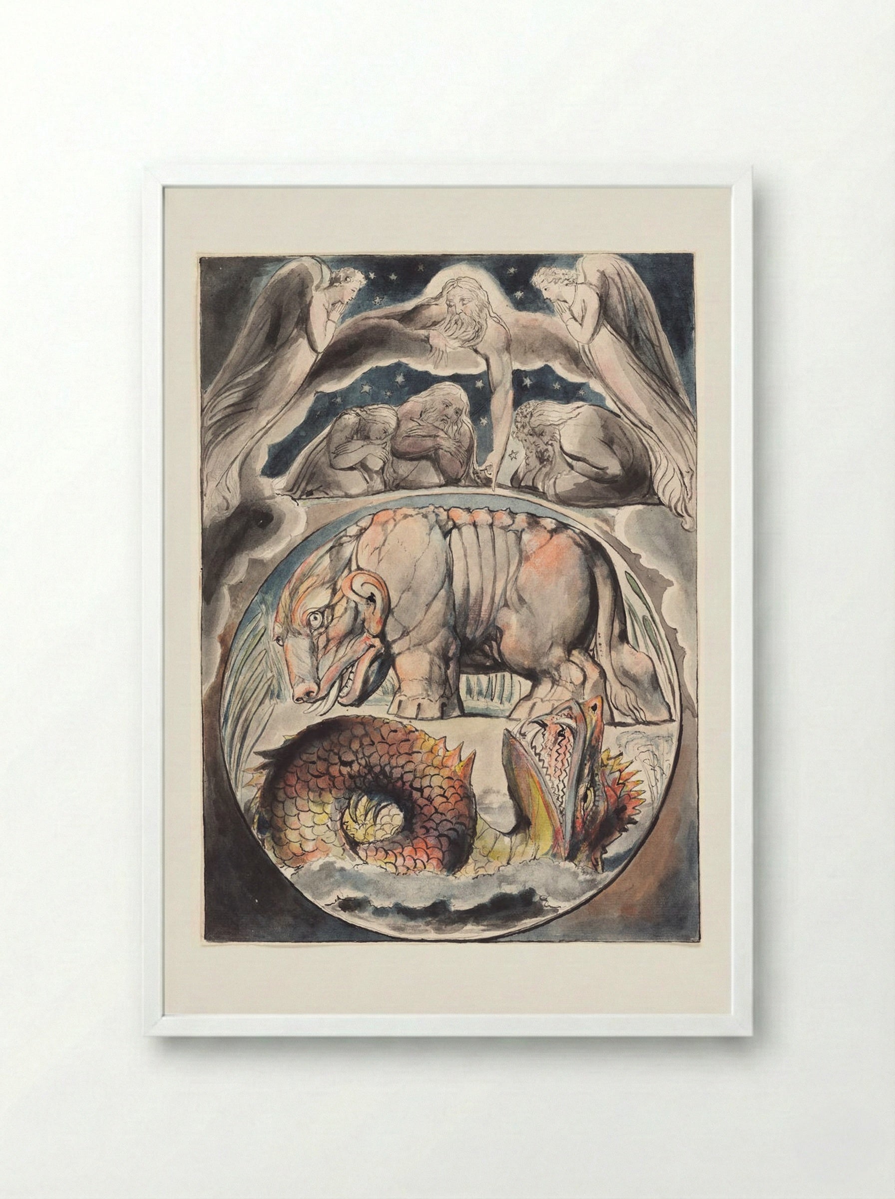 Behold Now Behemoth, Which I Made With Thee (The Book of Job) - William Blake - Framed Print White