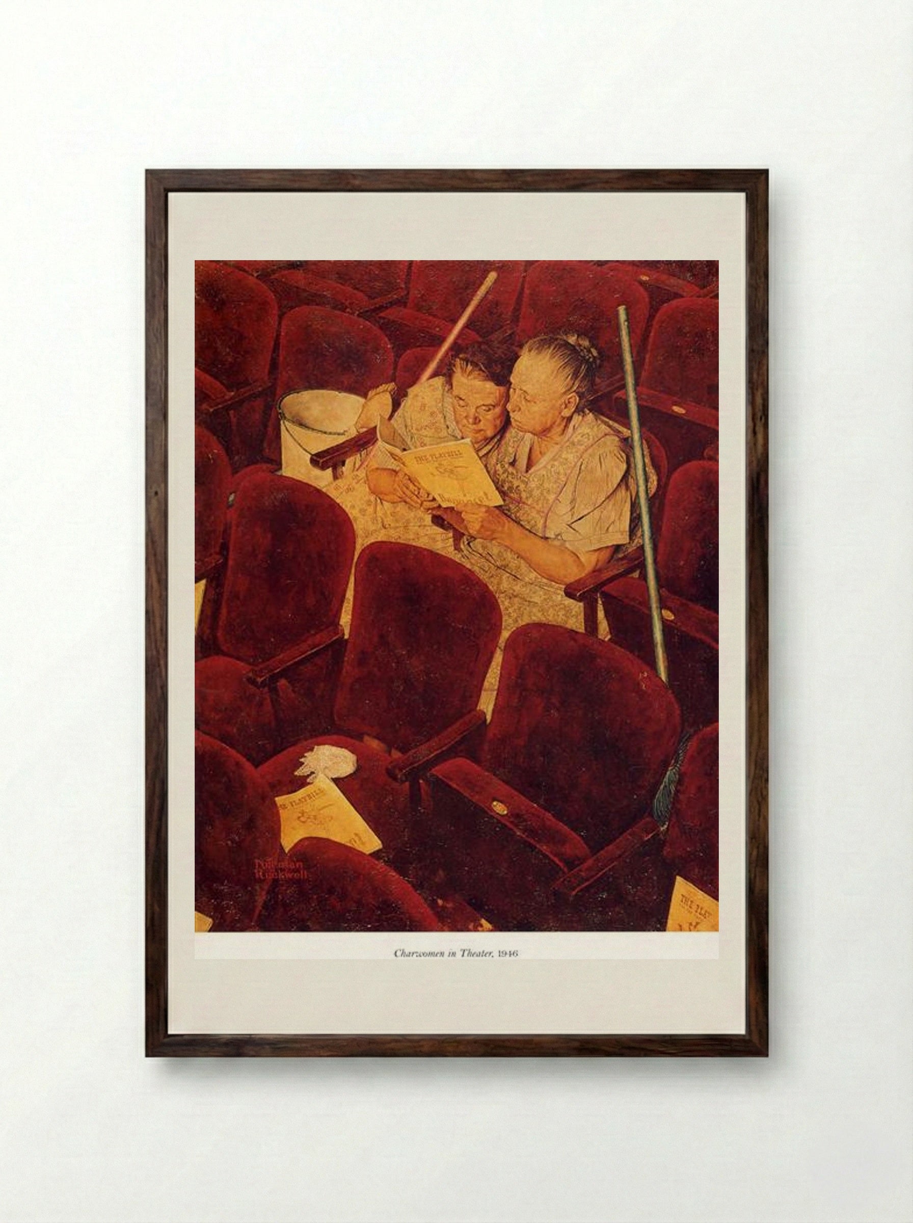 Charwomen in Theater - Norman Rockwell - Framed Print Dark Wood