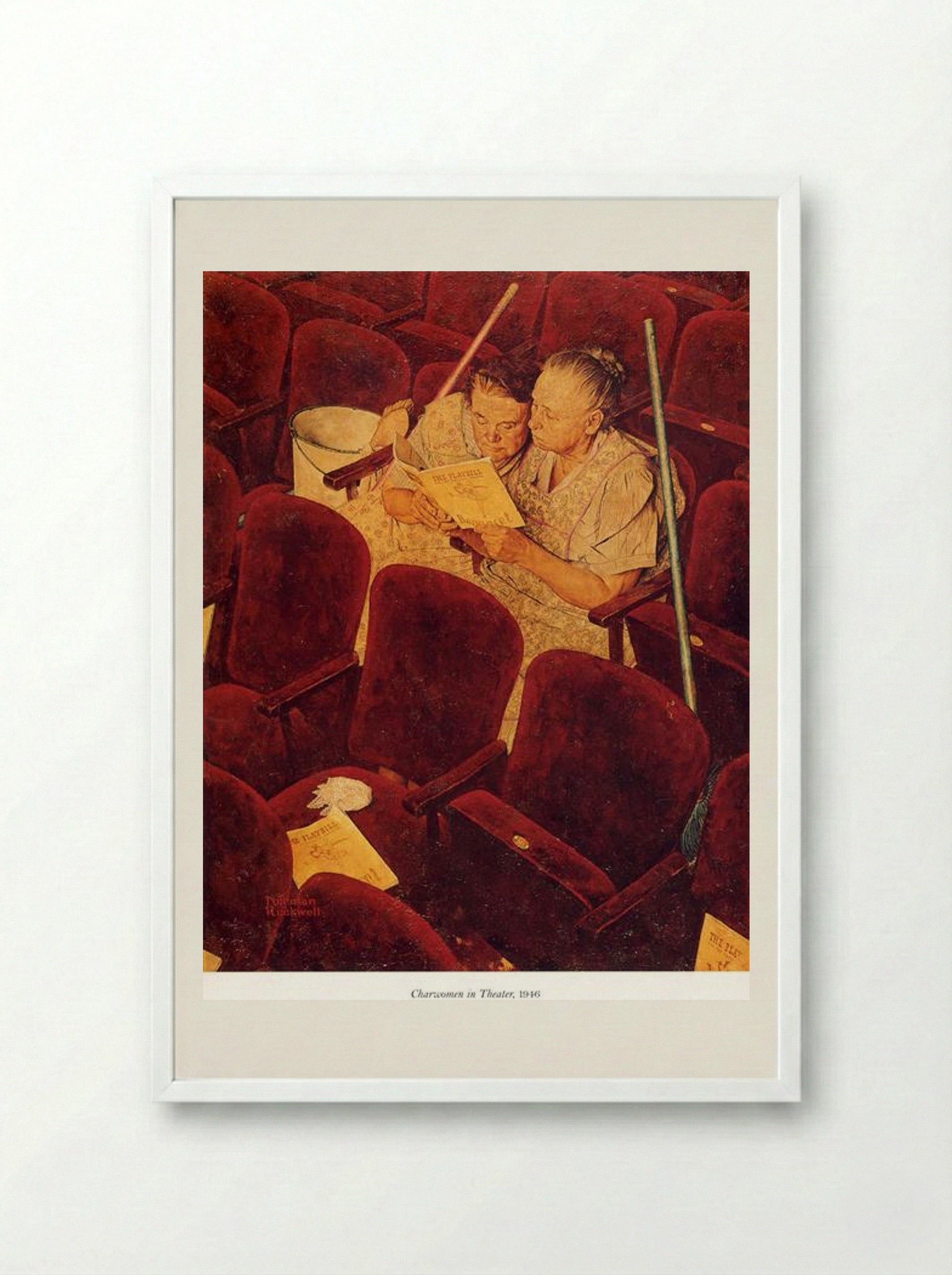 Charwomen in Theater - Norman Rockwell - Framed Print White