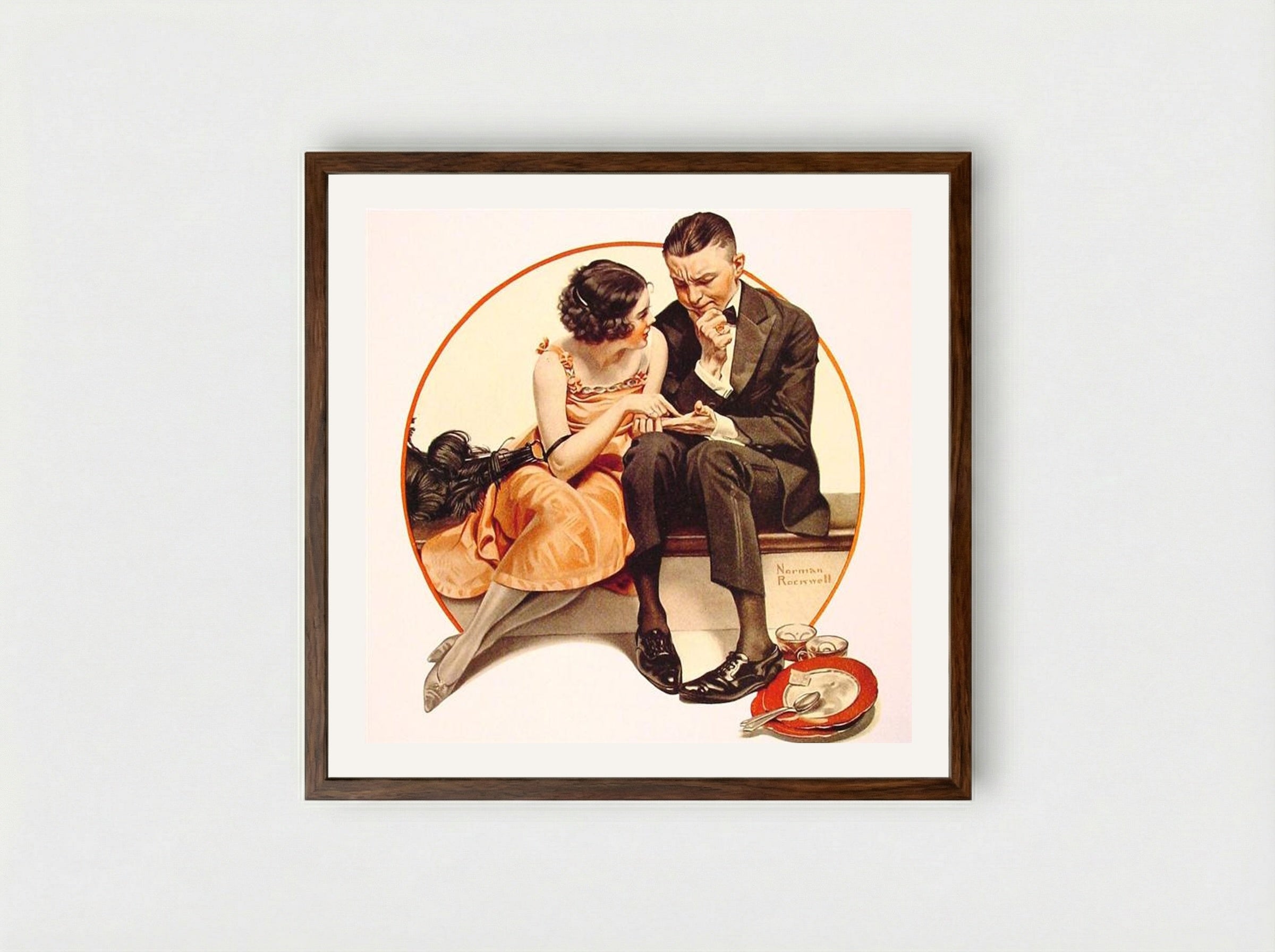 Girl Reading Palm - Norman Rockwell - Framed Print Dark Wood