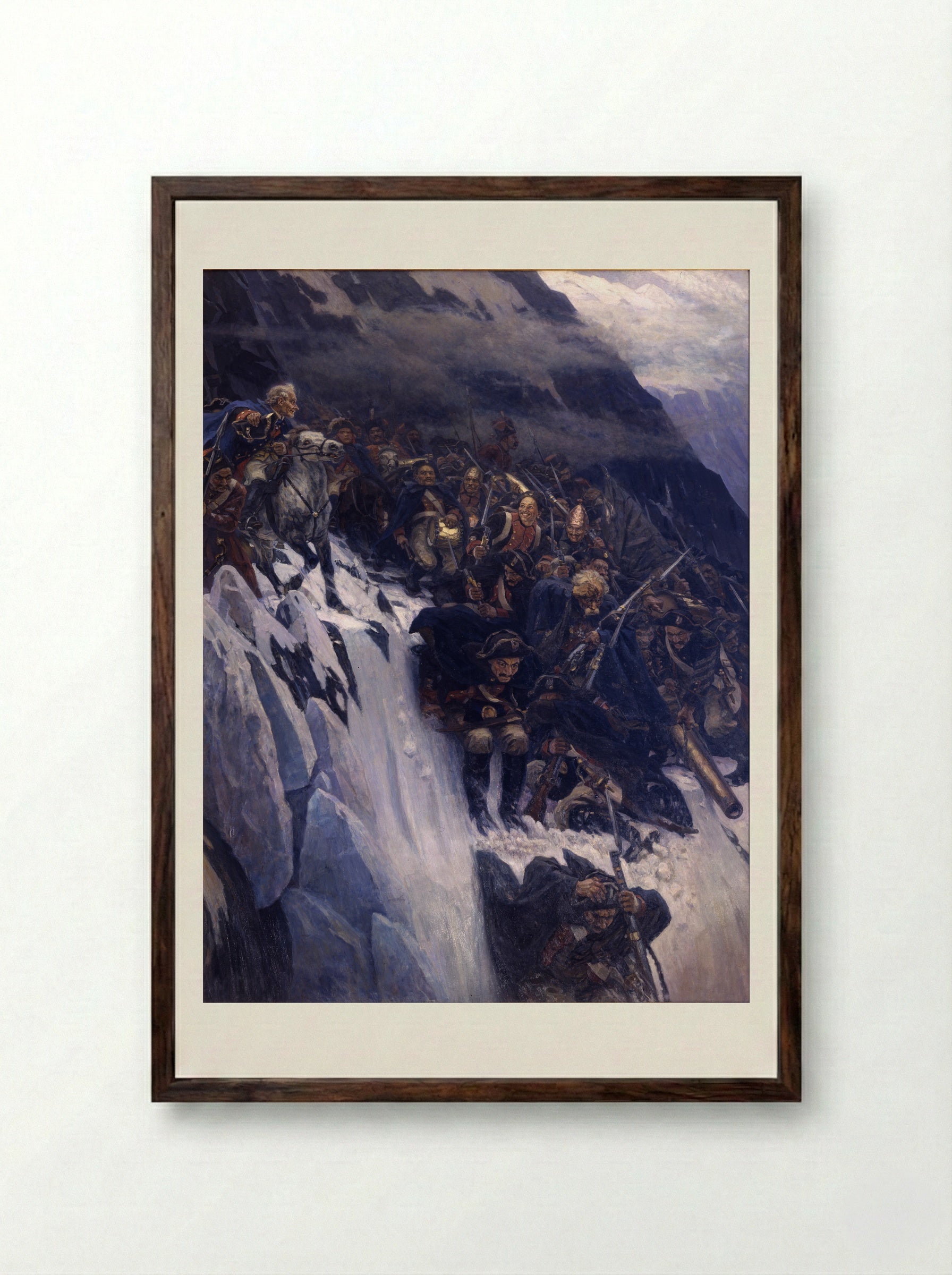 Suvorov Crossing the Alps - Vasily Surikov - Framed Print Dark Wood