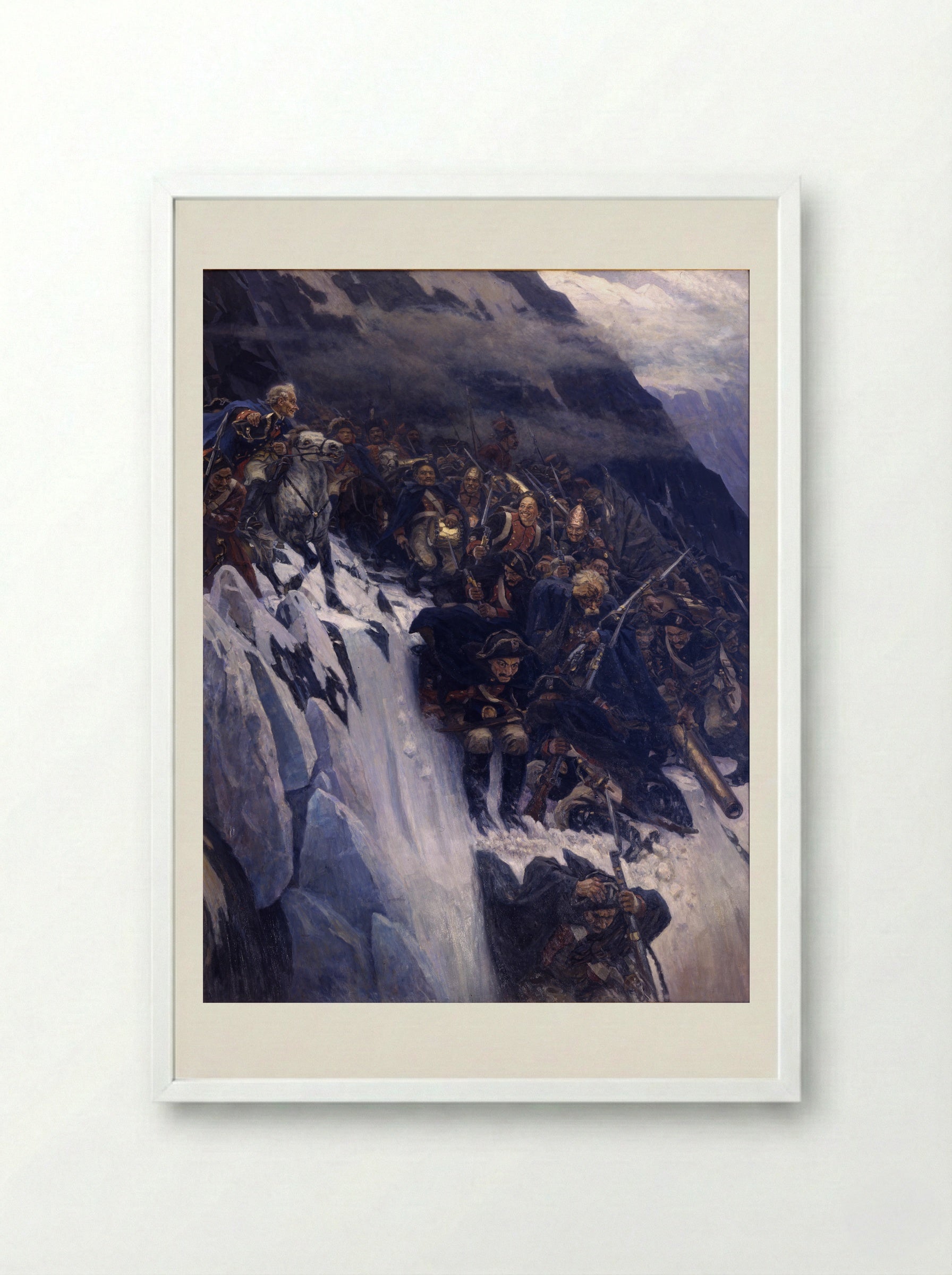 Suvorov Crossing the Alps - Vasily Surikov - Framed Print White