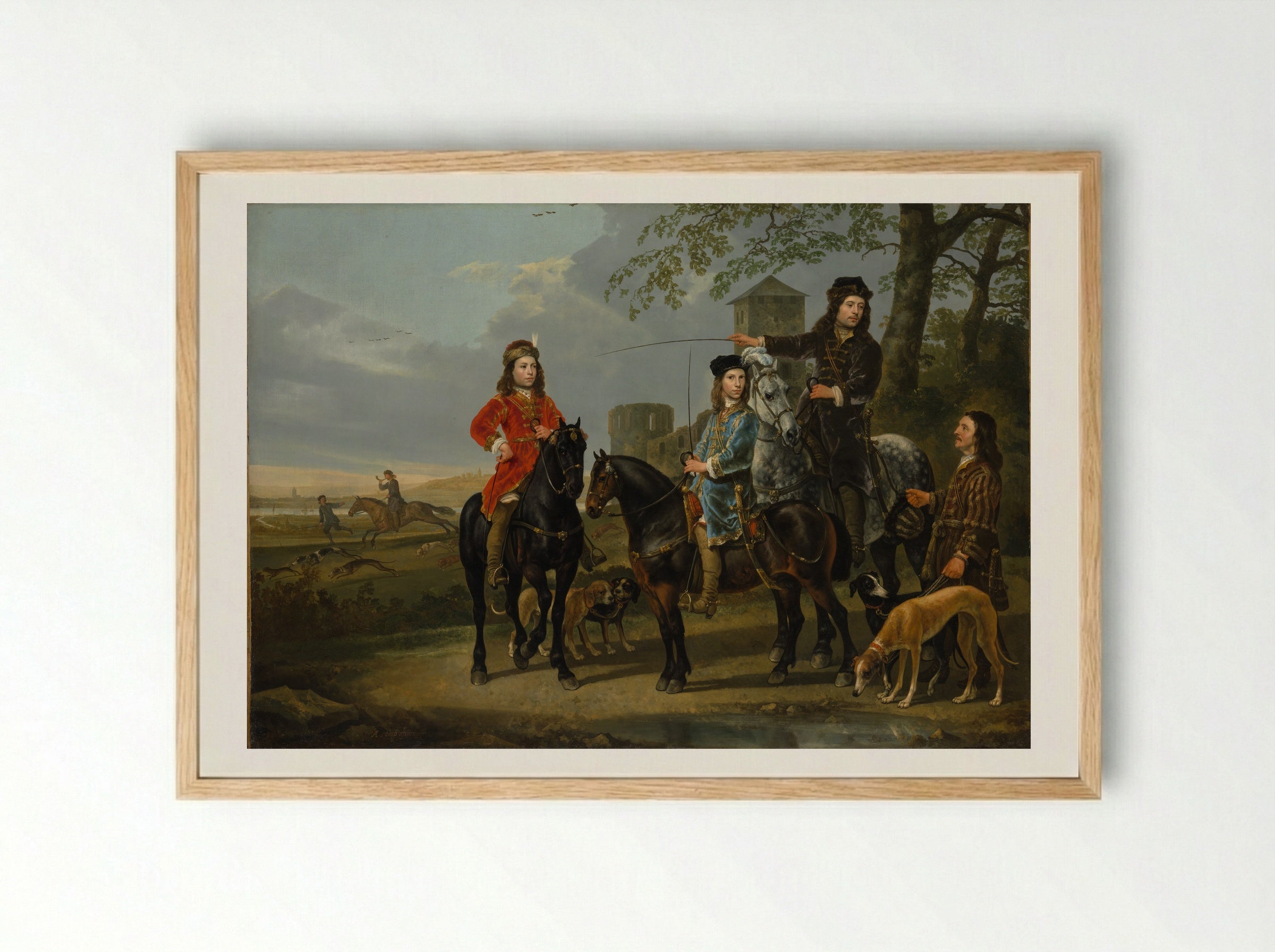 Equestrian Portrait of Cornelis and Michiel Pompe van Meerdervoort with Their Tutor and Coachman - Aelbert Cuyp - Framed Print Wood