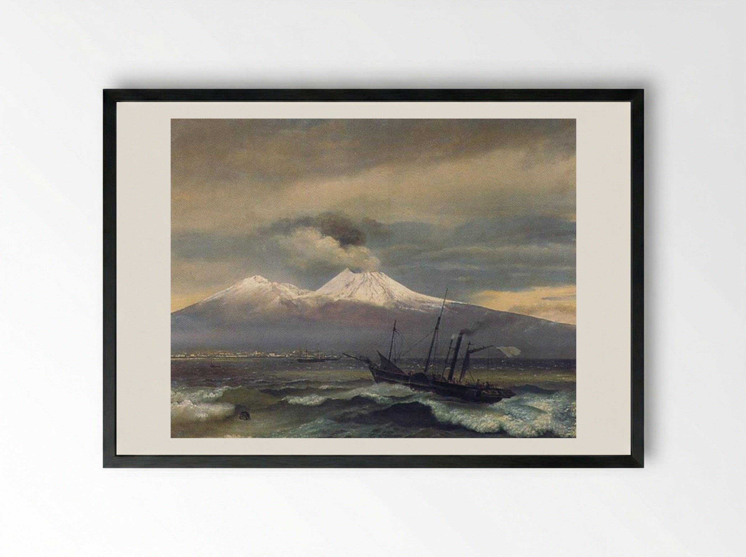 View of Mount Vesuvius in Winter - Orest Kiprensky - Framed Print Black