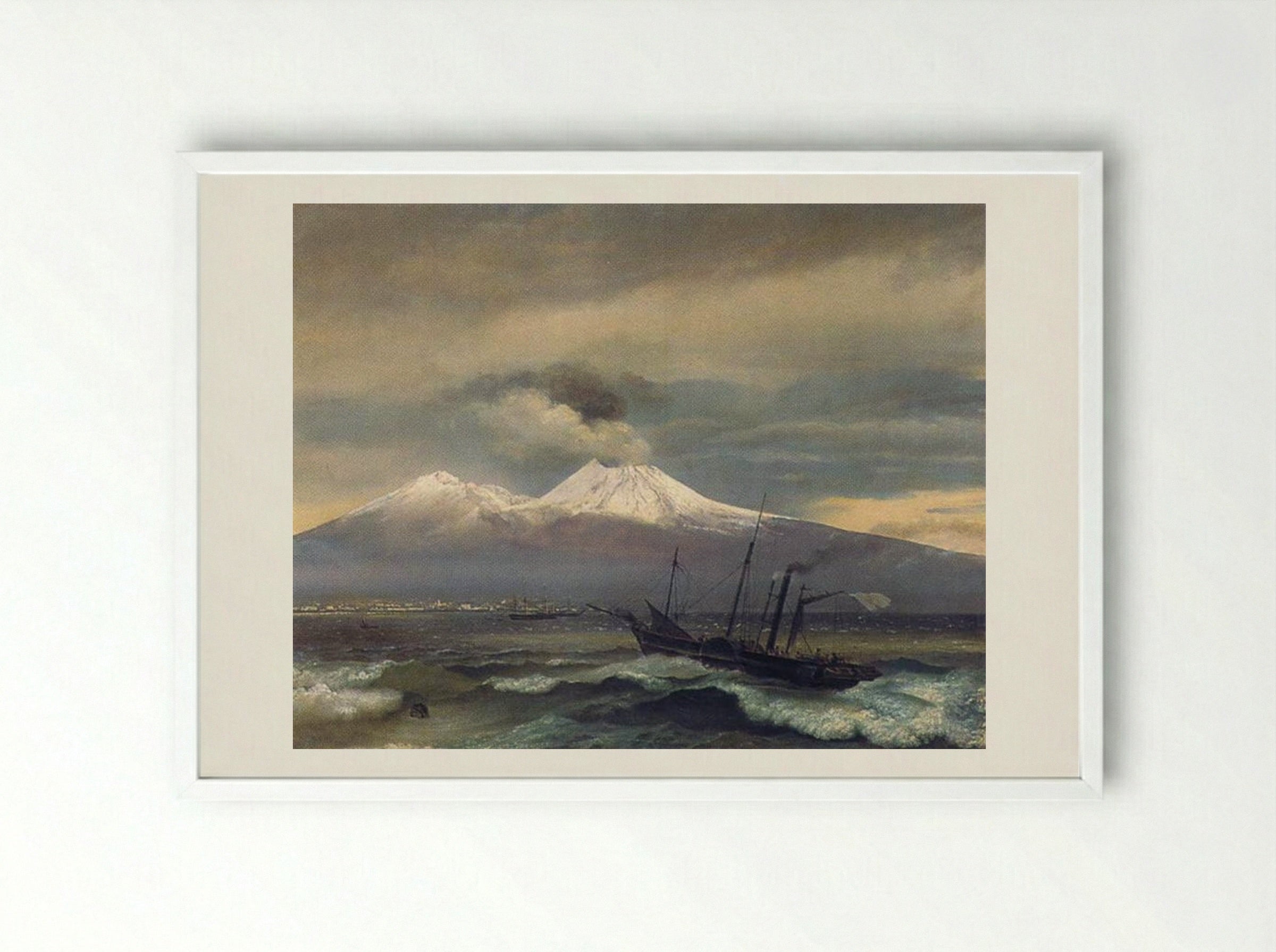 View of Mount Vesuvius in Winter - Orest Kiprensky - Framed Print White
