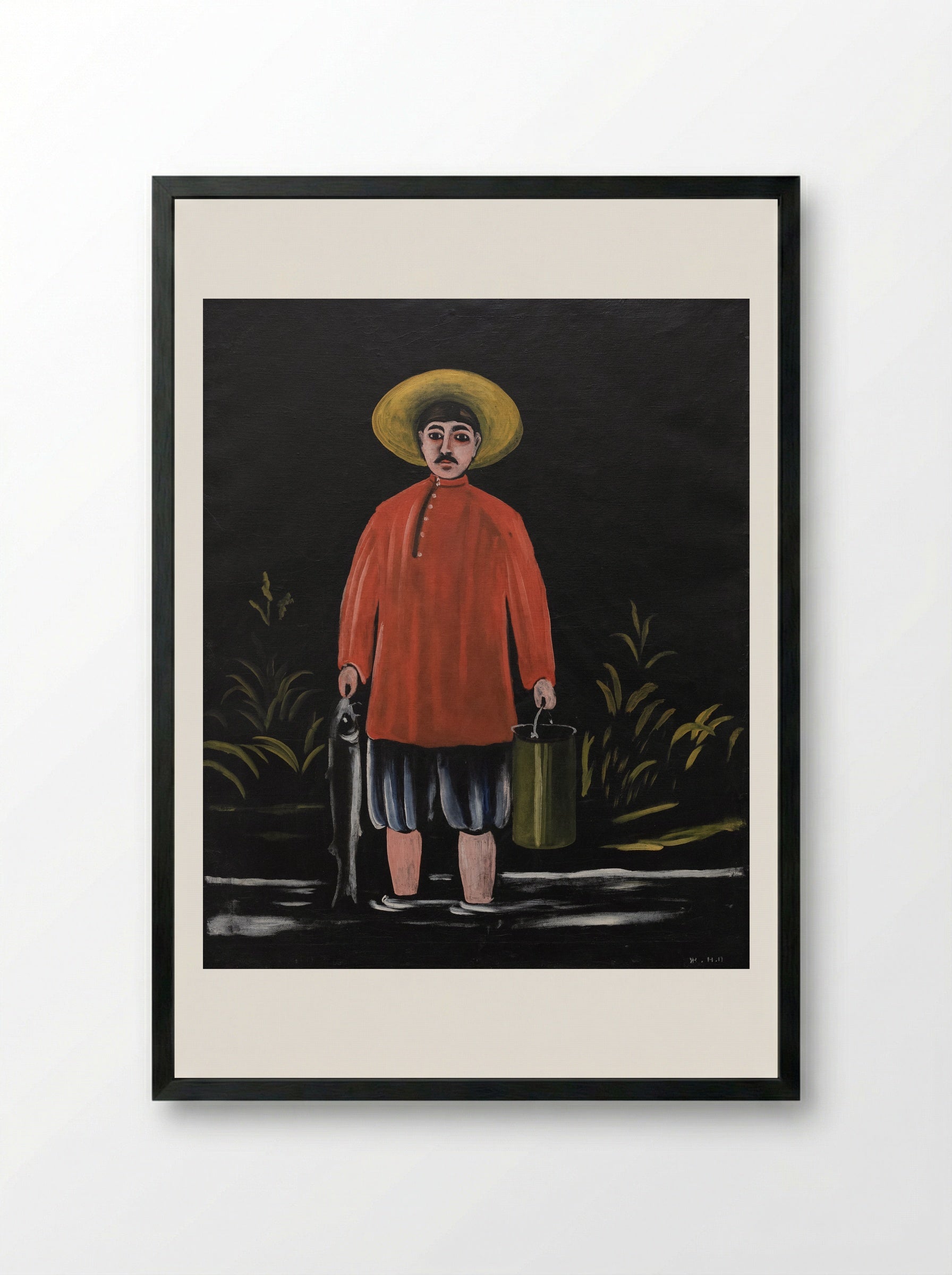 Fisherman in a Red Shirt - Niko Pirosmani - Framed Print Black