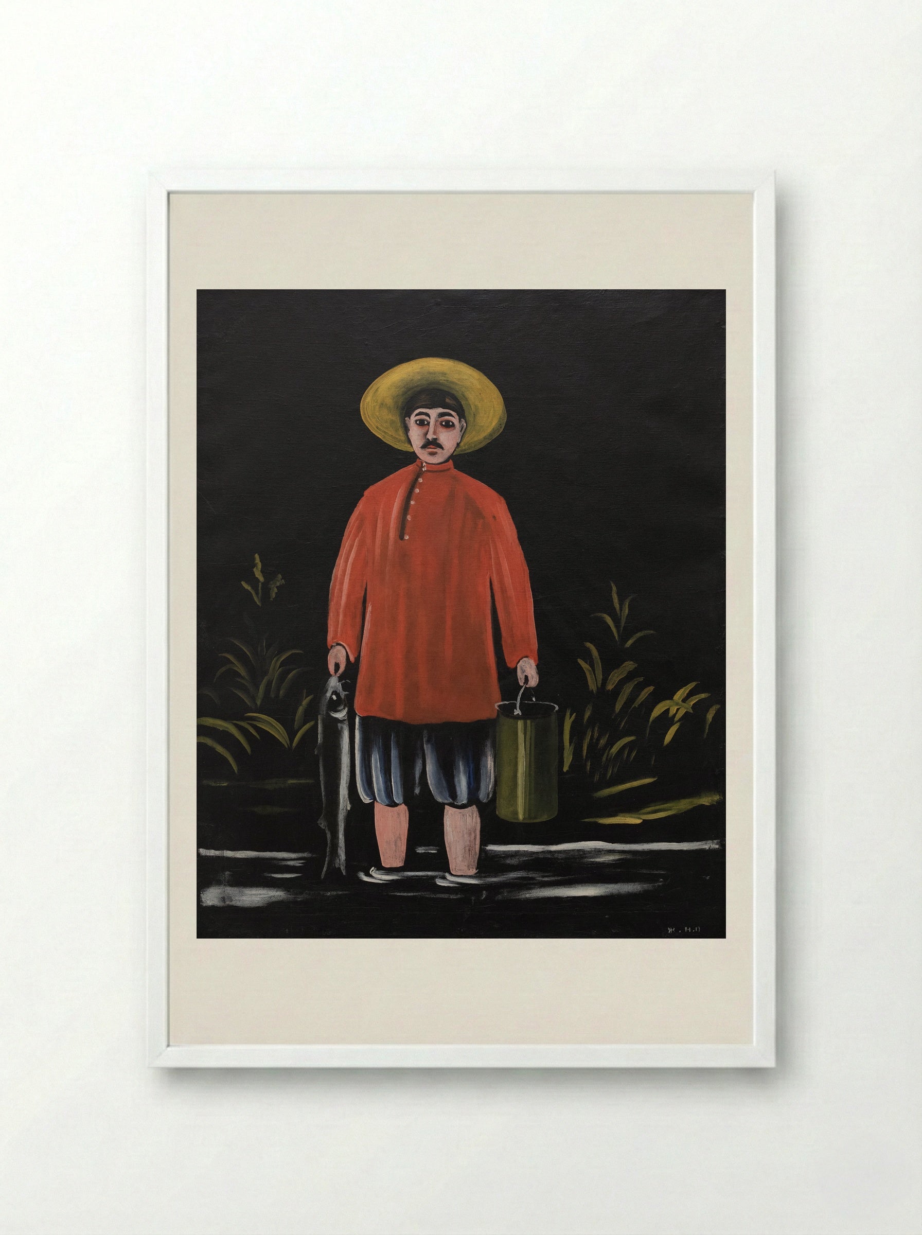 Fisherman in a Red Shirt - Niko Pirosmani - Framed Print White