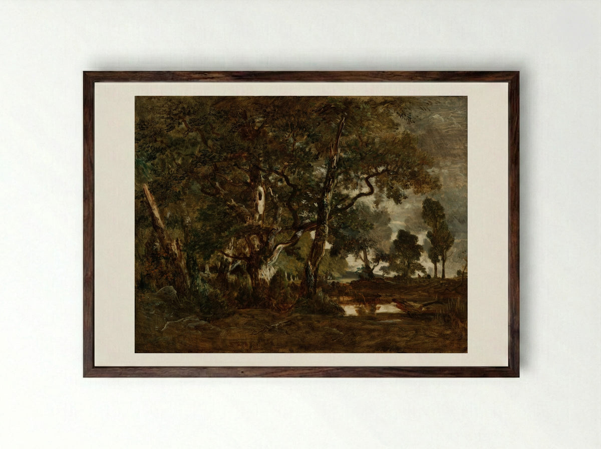 Rendez-vous de chasse, Forest of Fontainebleau - Théodore Rousseau - Framed Print Dark Wood