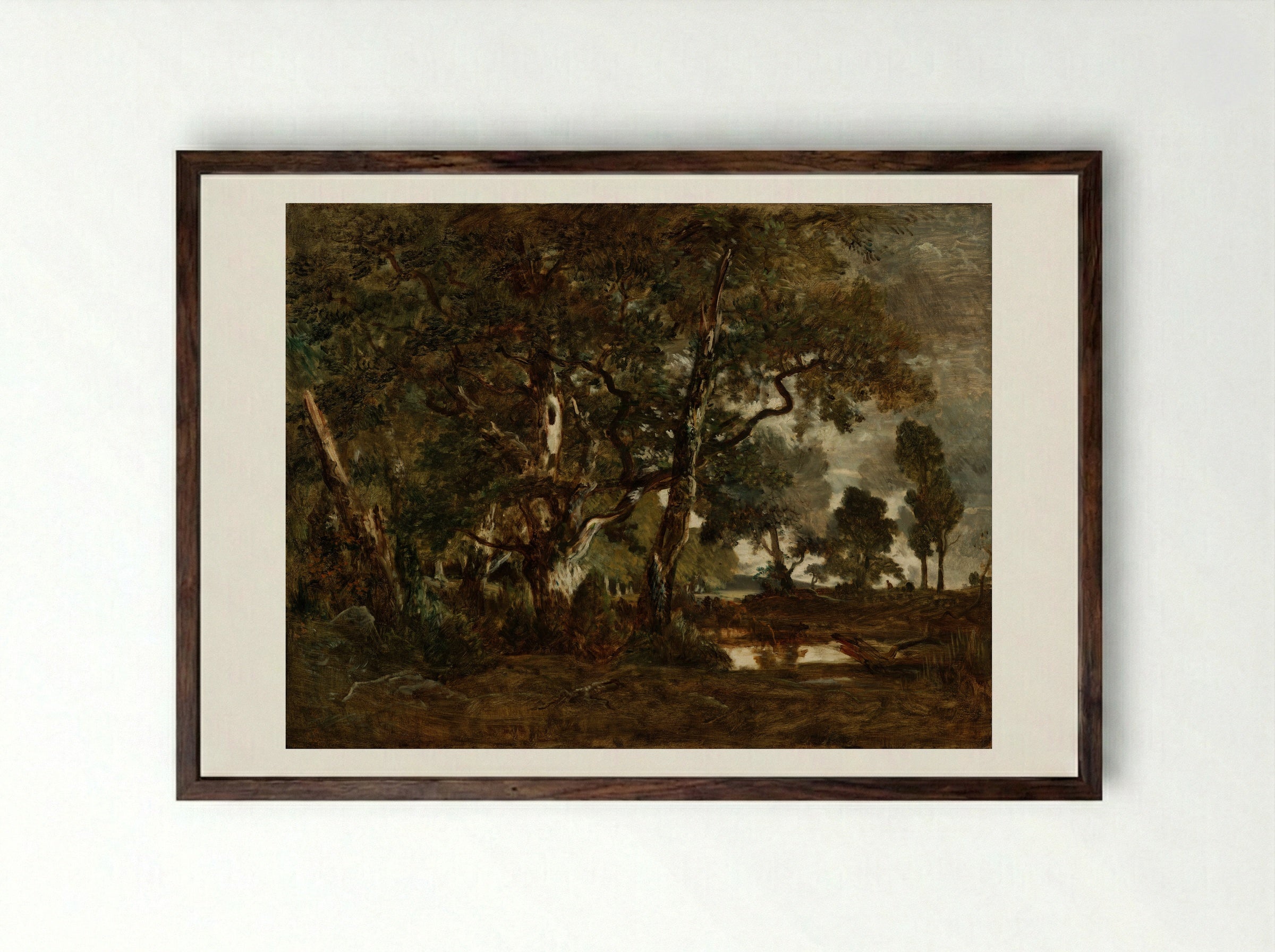Rendez-vous de chasse, Forest of Fontainebleau - Théodore Rousseau - Framed Print Dark Wood