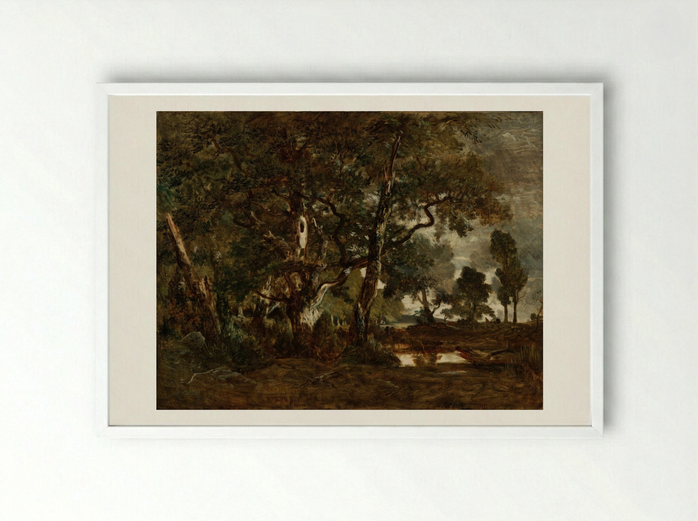 Rendez-vous de chasse, Forest of Fontainebleau - Théodore Rousseau - Framed Print White