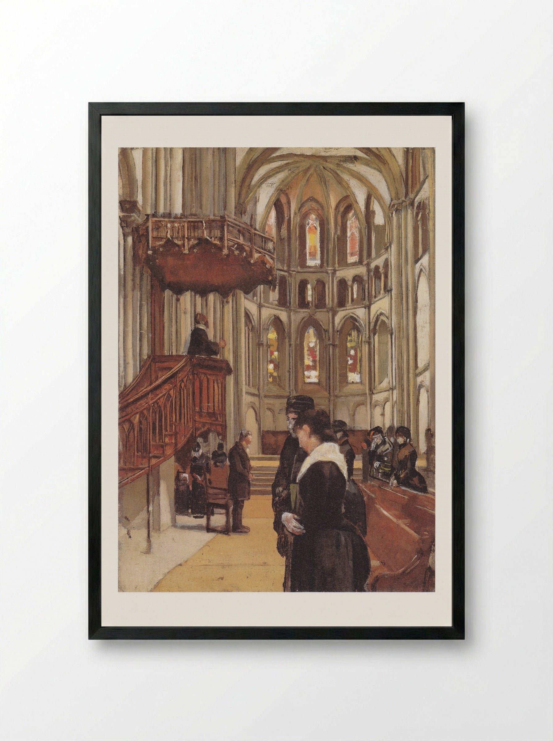 Prayer in the Saint Pierre Cathedral in Geneva - Ferdinand Hodler - Framed Print Black
