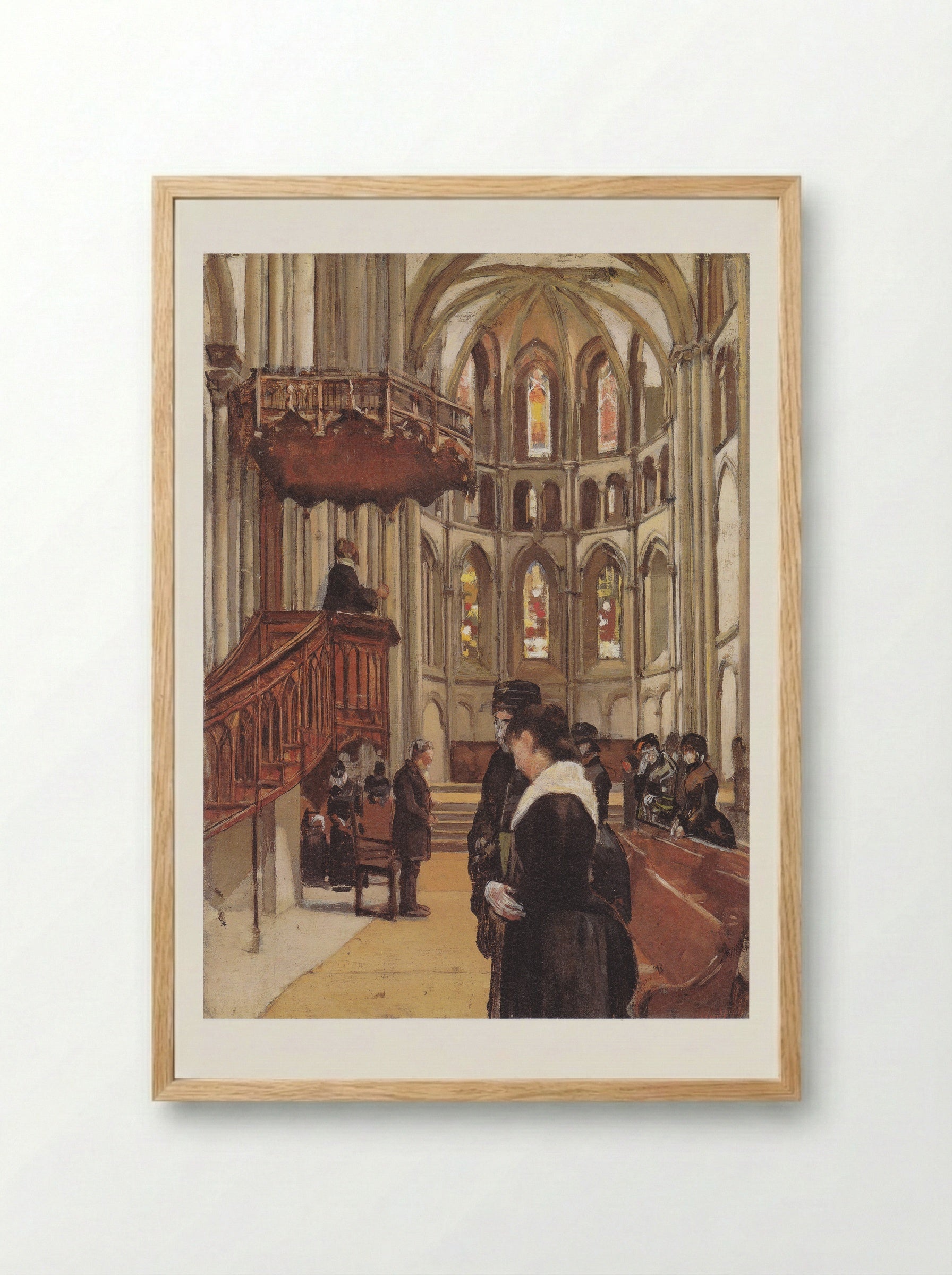 Prayer in the Saint Pierre Cathedral in Geneva - Ferdinand Hodler - Framed Print Wood
