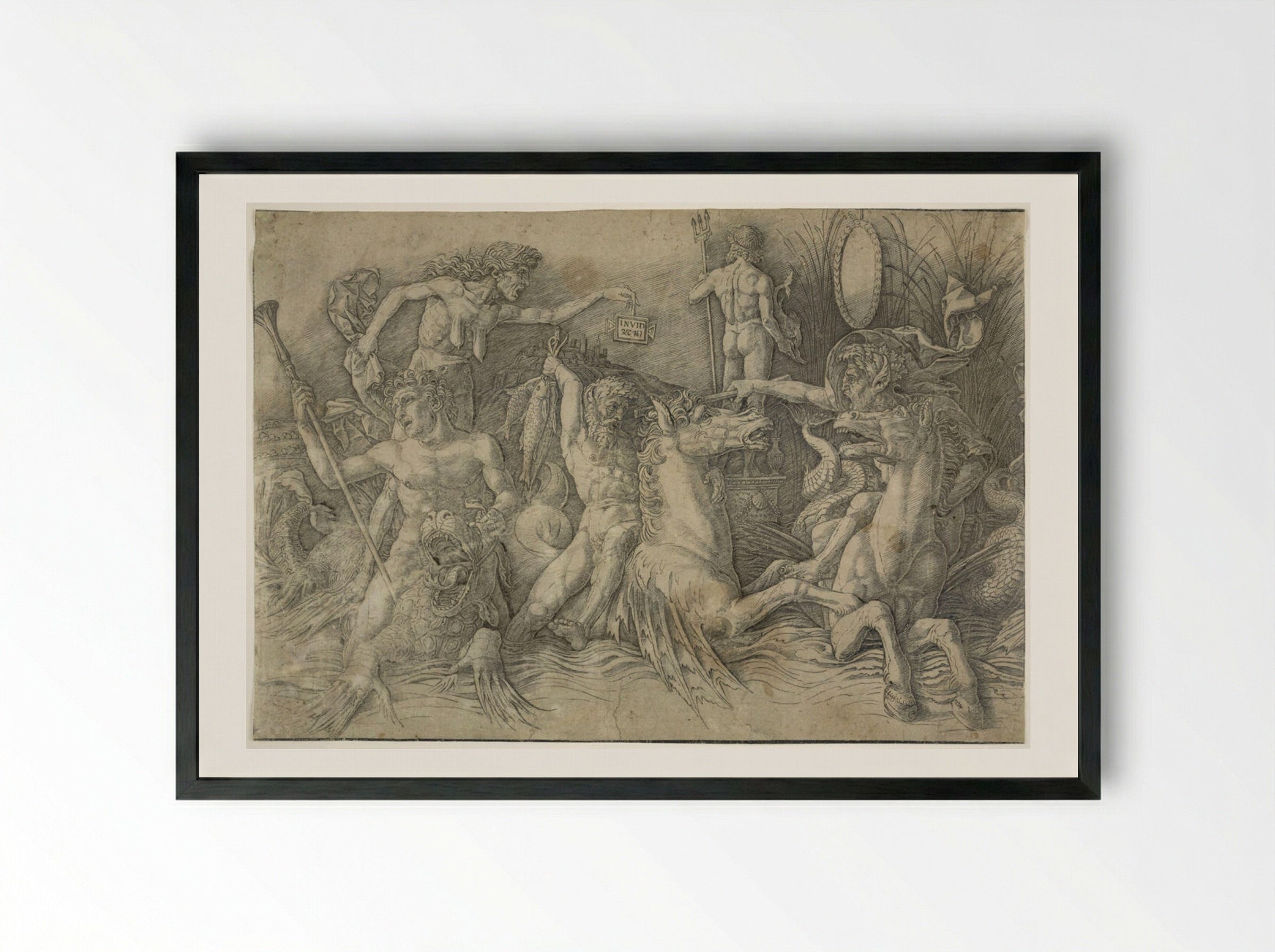 Battle of the Sea Gods: Left Half - Andrea Mantegna - Framed Print Black