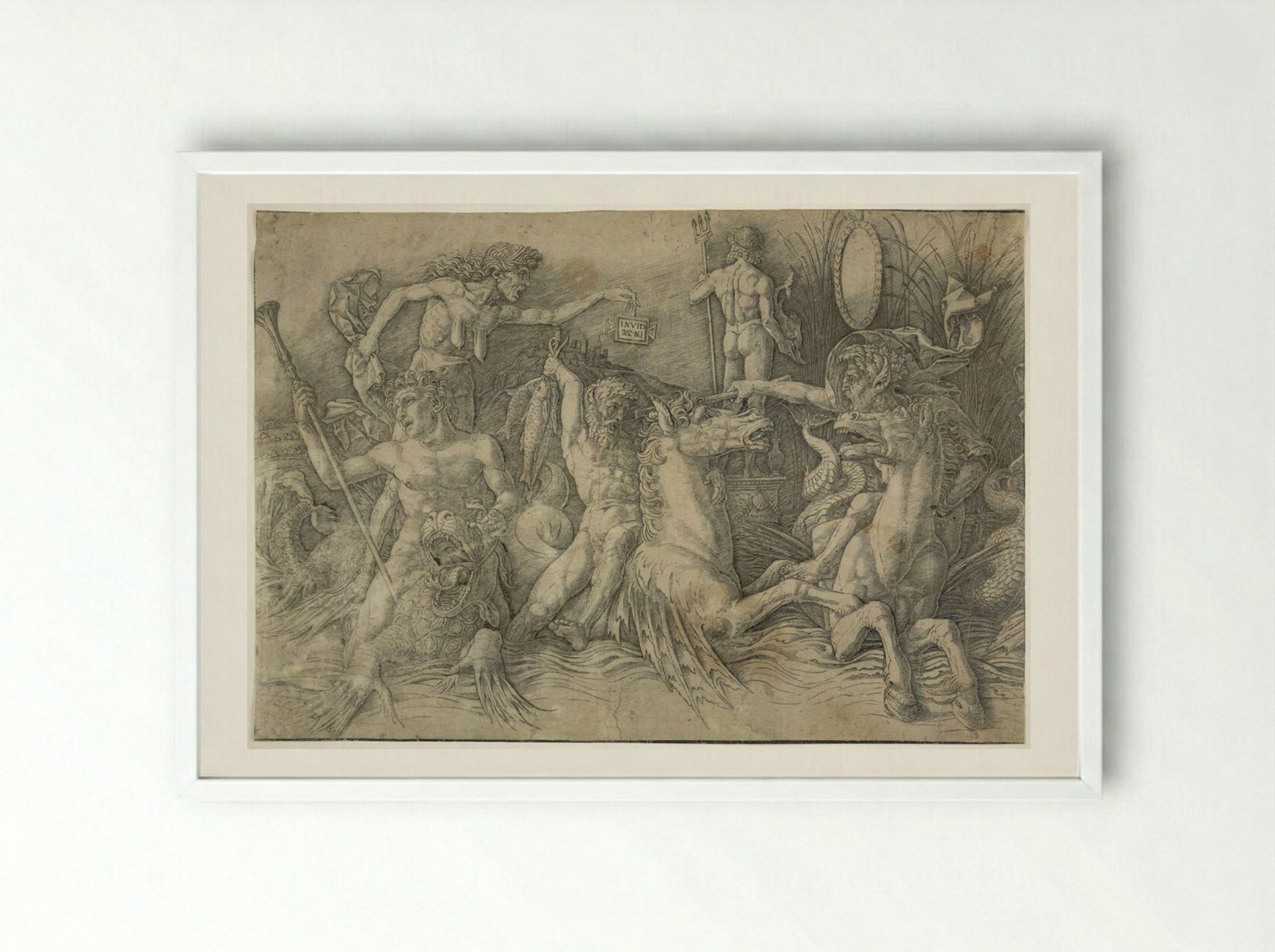 Battle of the Sea Gods: Left Half - Andrea Mantegna - Framed Print White
