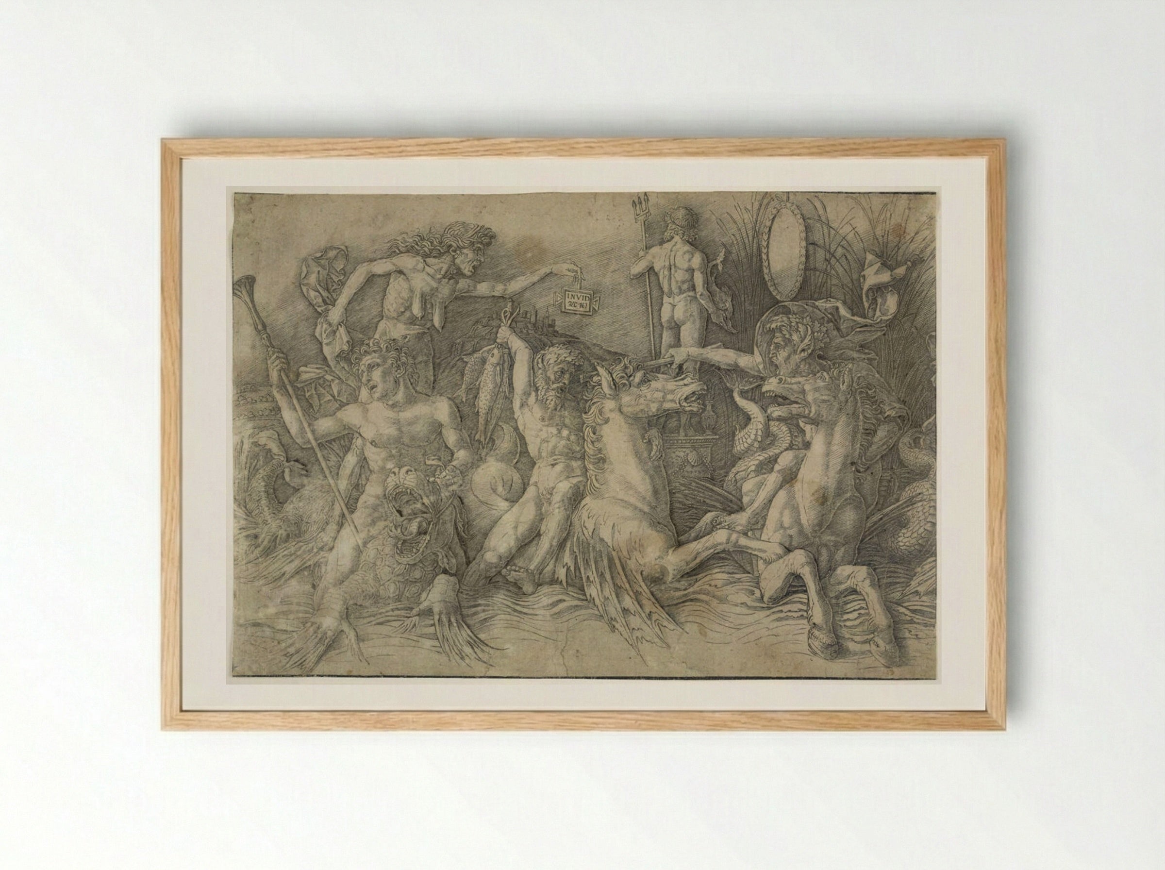 Battle of the Sea Gods: Left Half - Andrea Mantegna - Framed Print Wood
