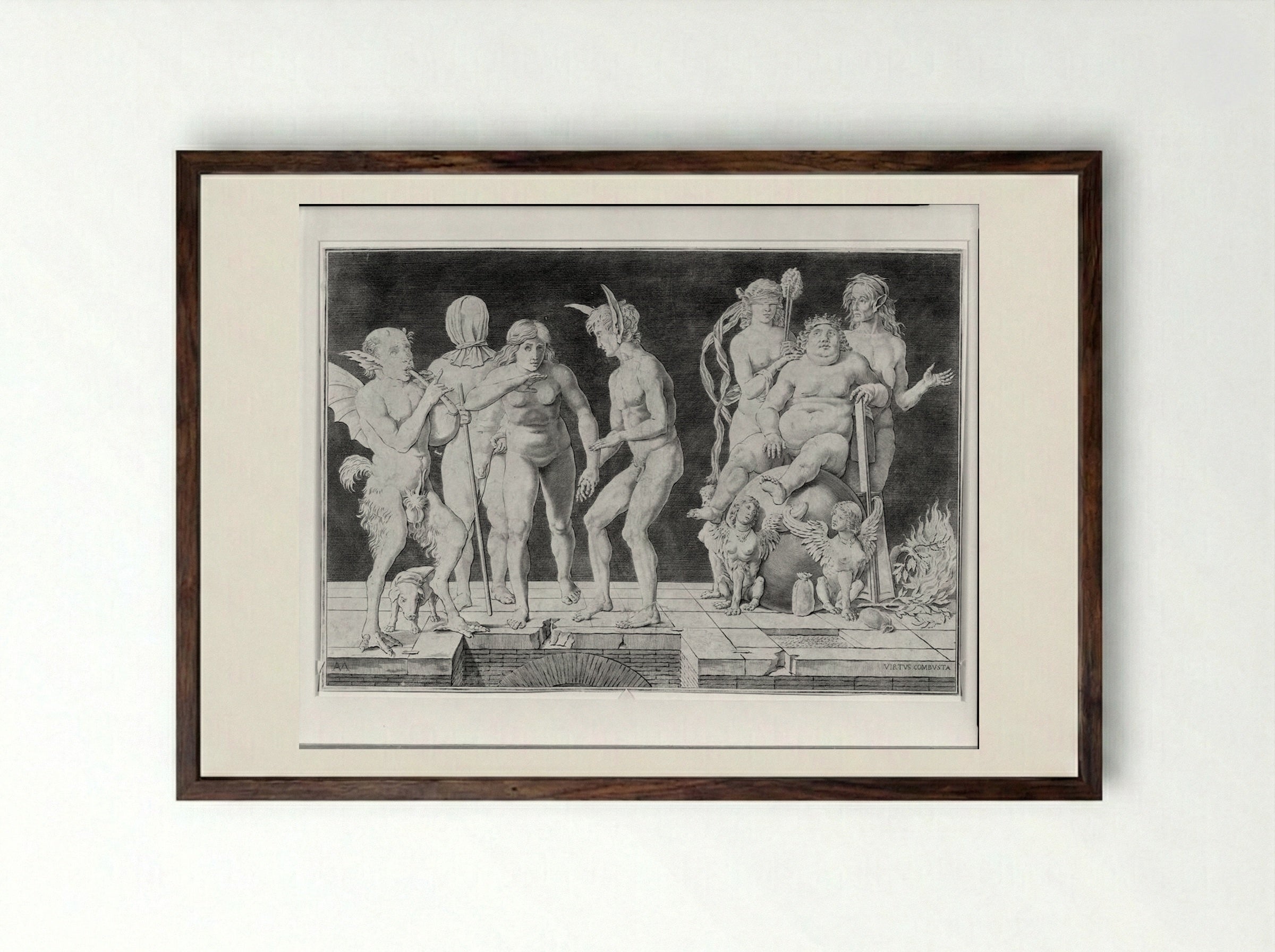 Virtue Combusta - Andrea Mantegna - Framed Print Dark Wood