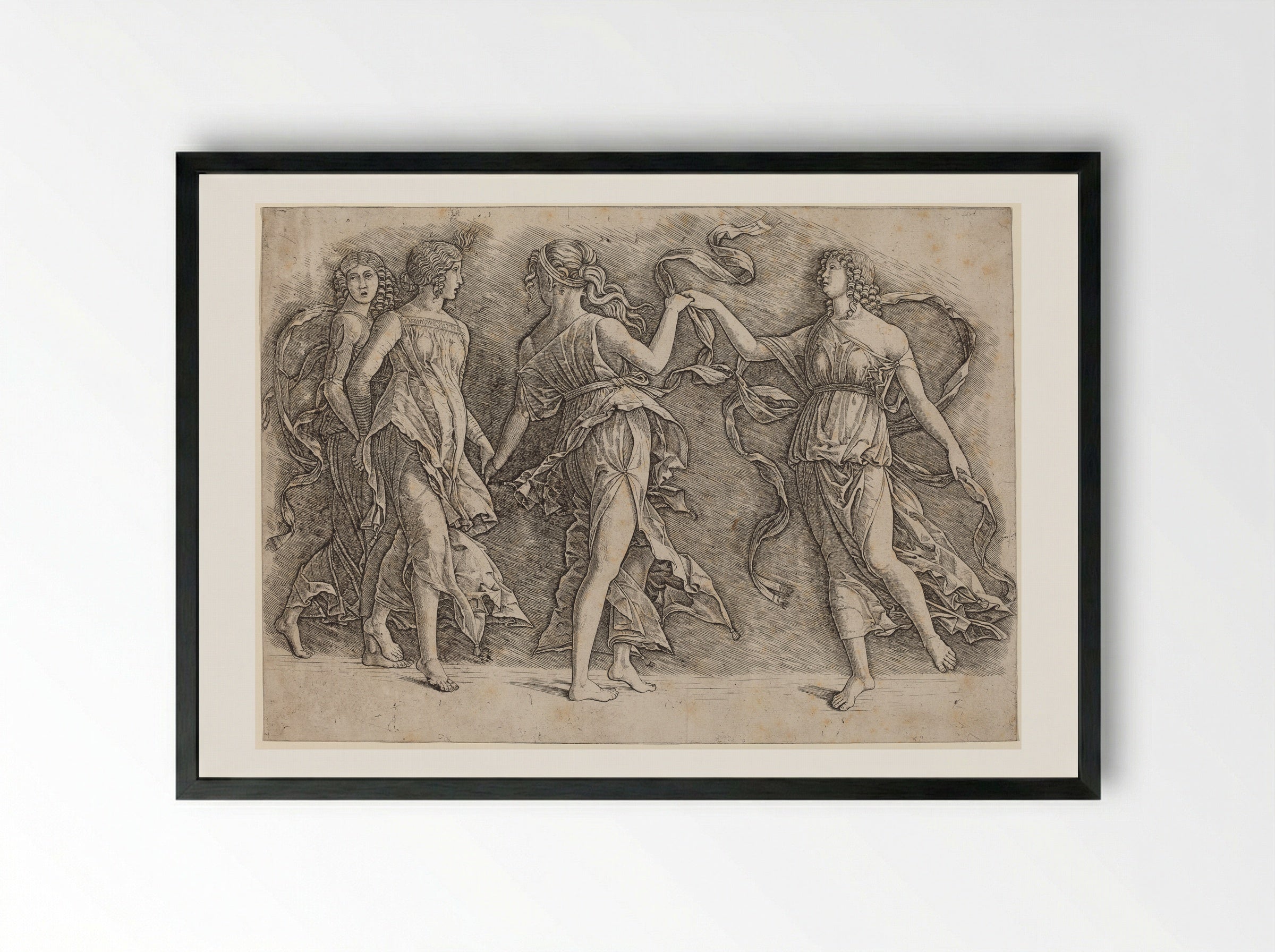 Four Women Dancing - Andrea Mantegna - Framed Print Black