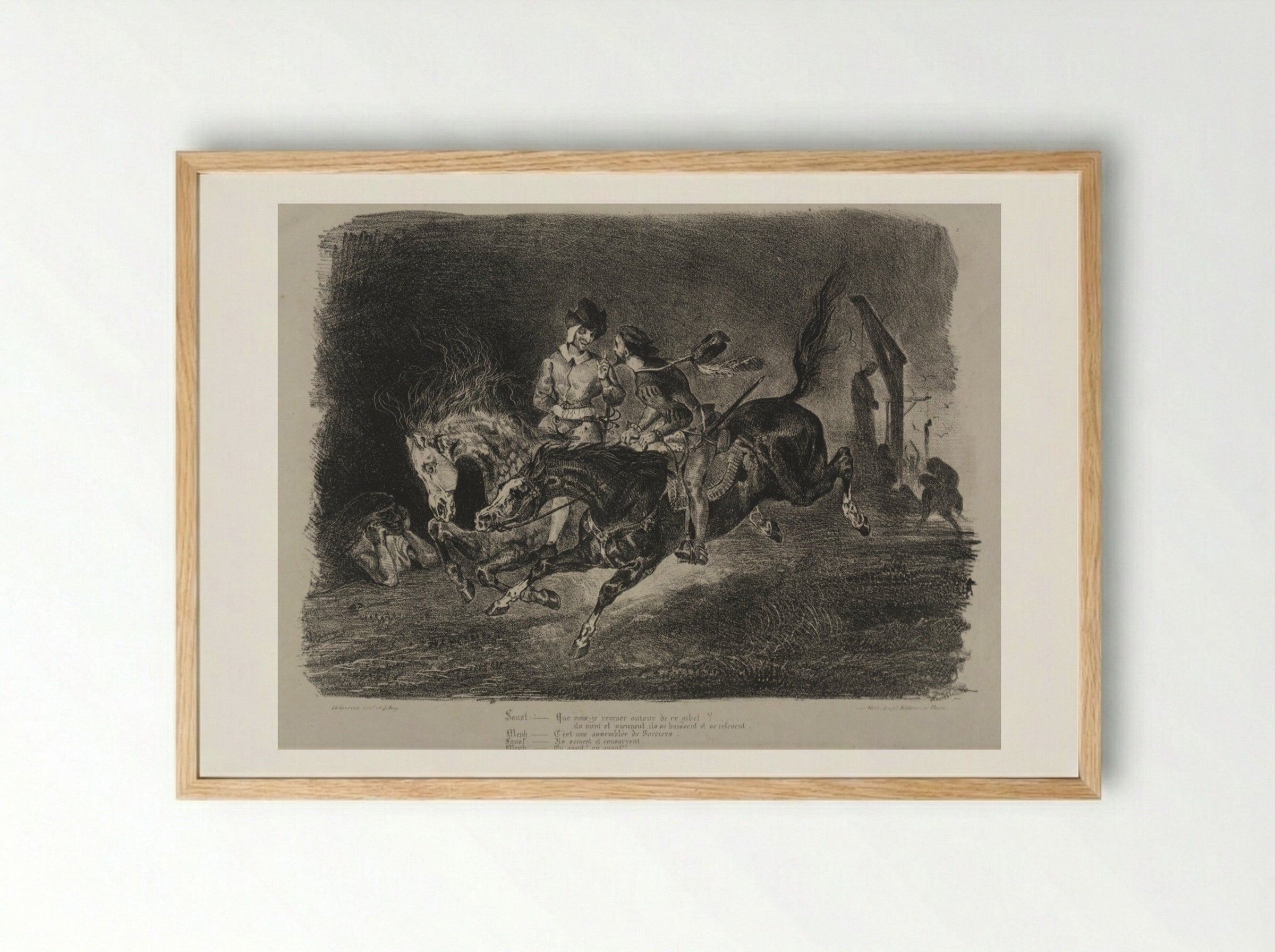 Faust and Méphistophélés riding to the Witches' Sabbath - Eugène Delacroix - Framed Print Wood