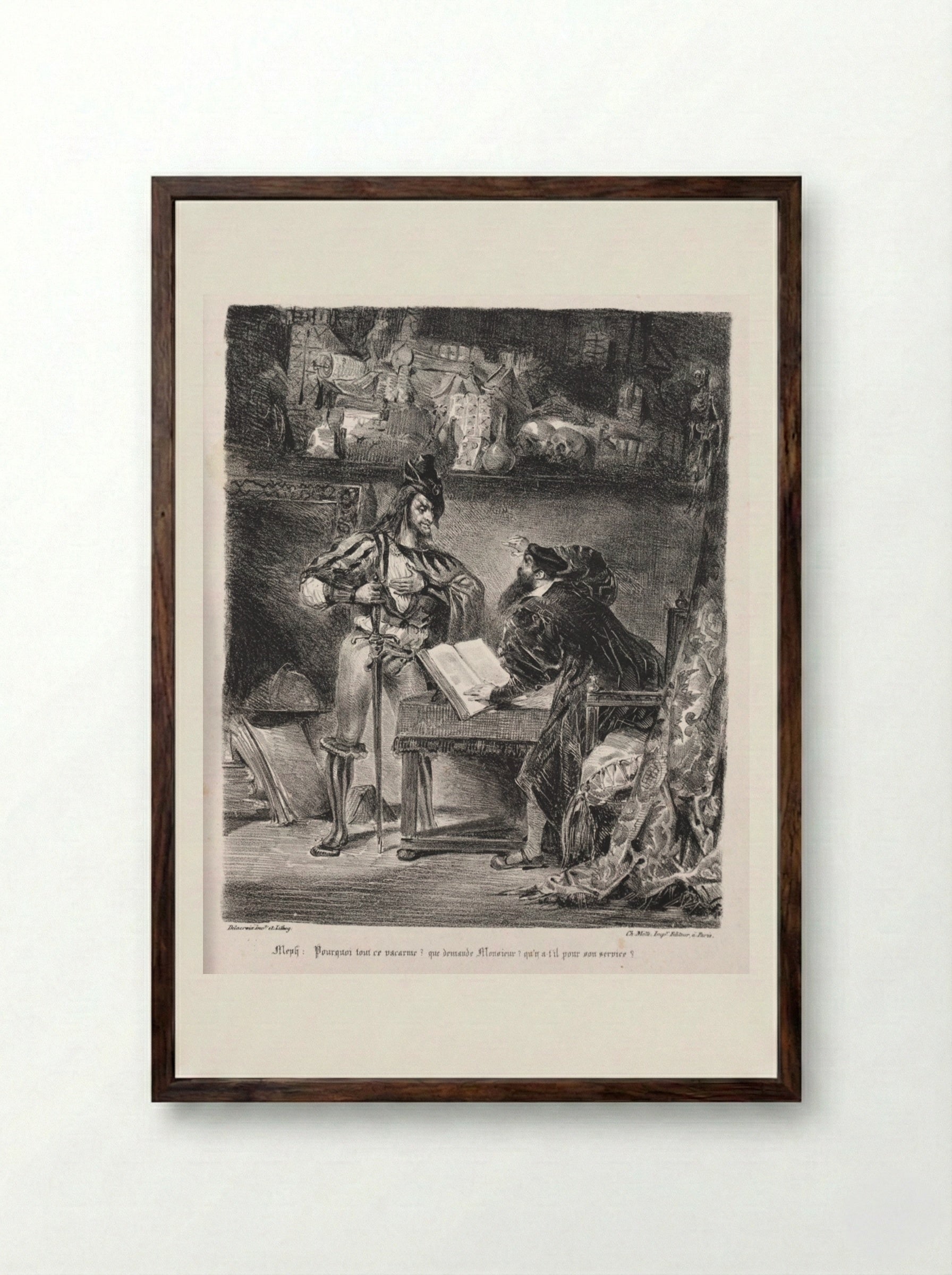 Méphistophélés visits Faust - Eugène Delacroix - Framed Print Dark Wood