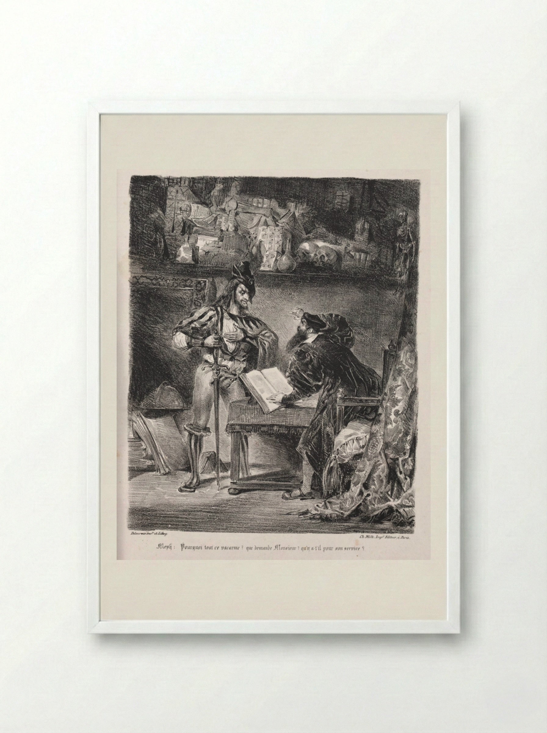Méphistophélés visits Faust - Eugène Delacroix - Framed Print White