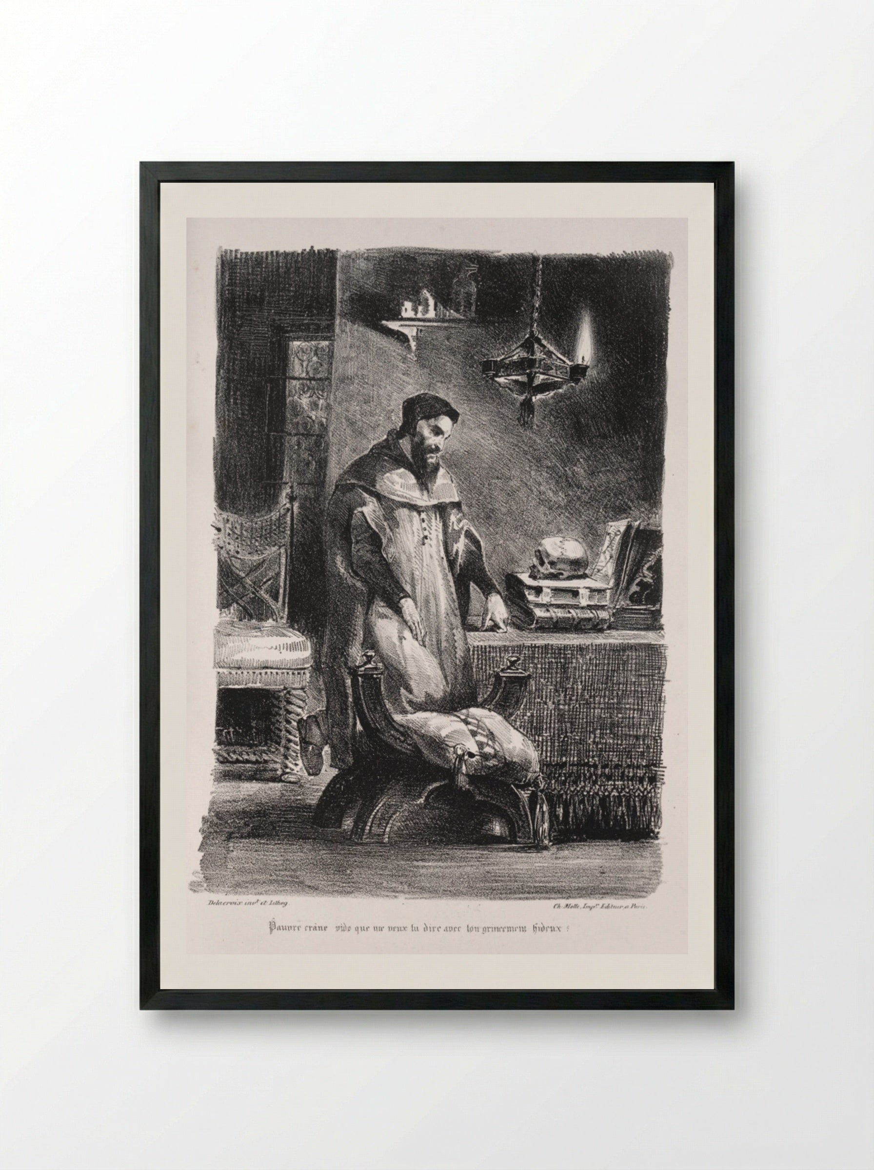 Faust in his dressing-room - Eugène Delacroix - Framed Print Black