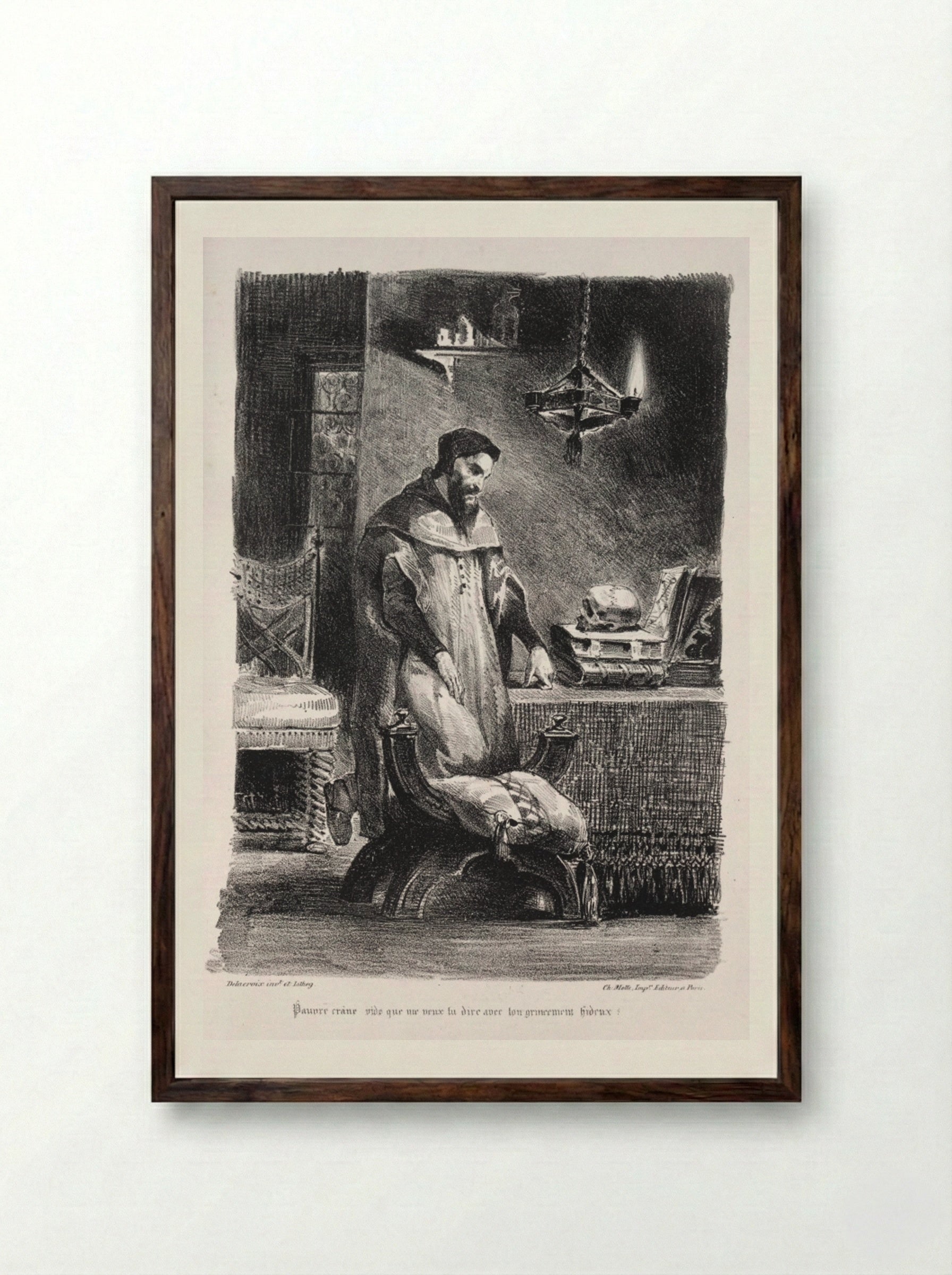 Faust in his dressing-room - Eugène Delacroix - Framed Print Dark Wood