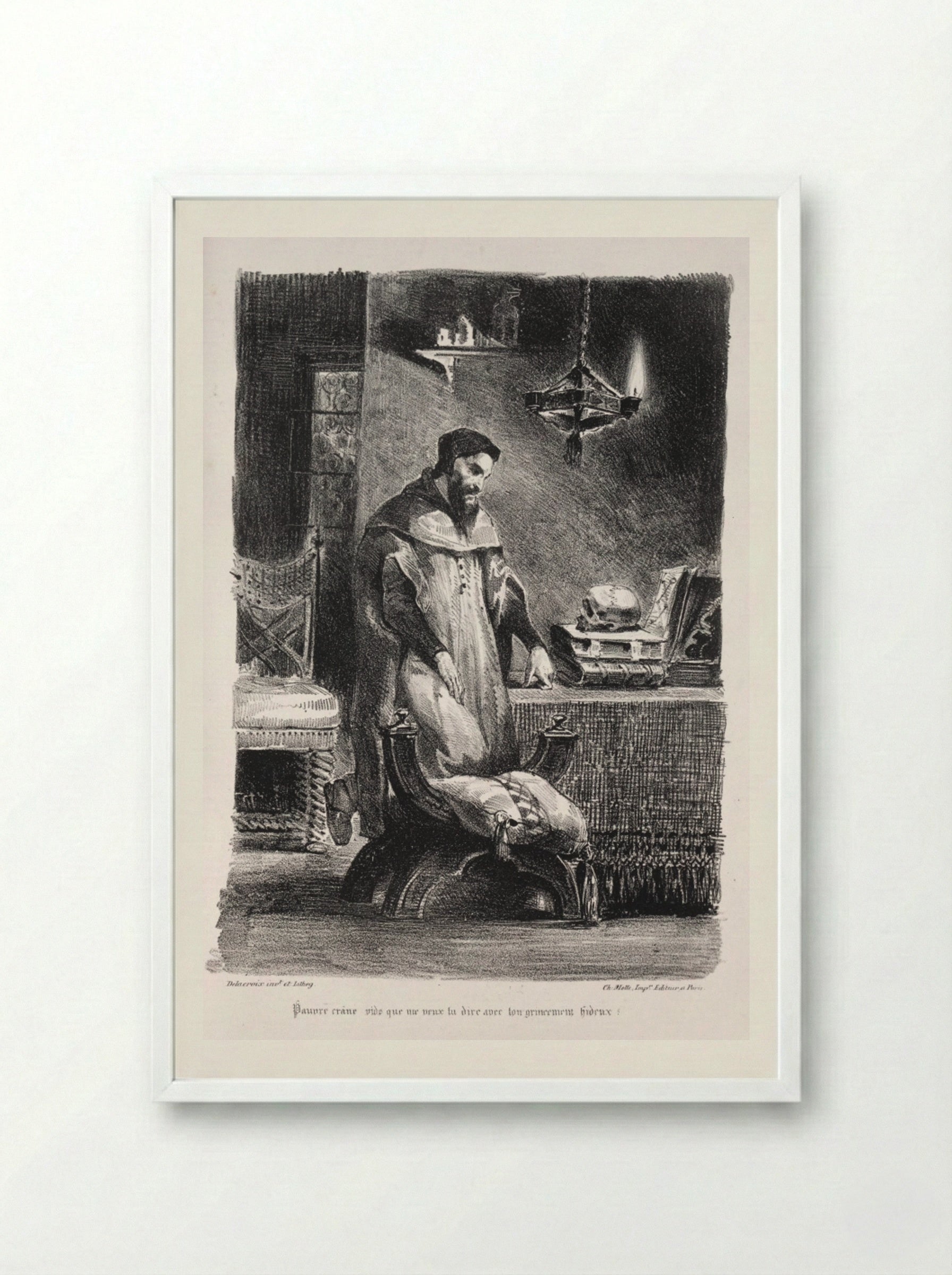 Faust in his dressing-room - Eugène Delacroix - Framed Print White