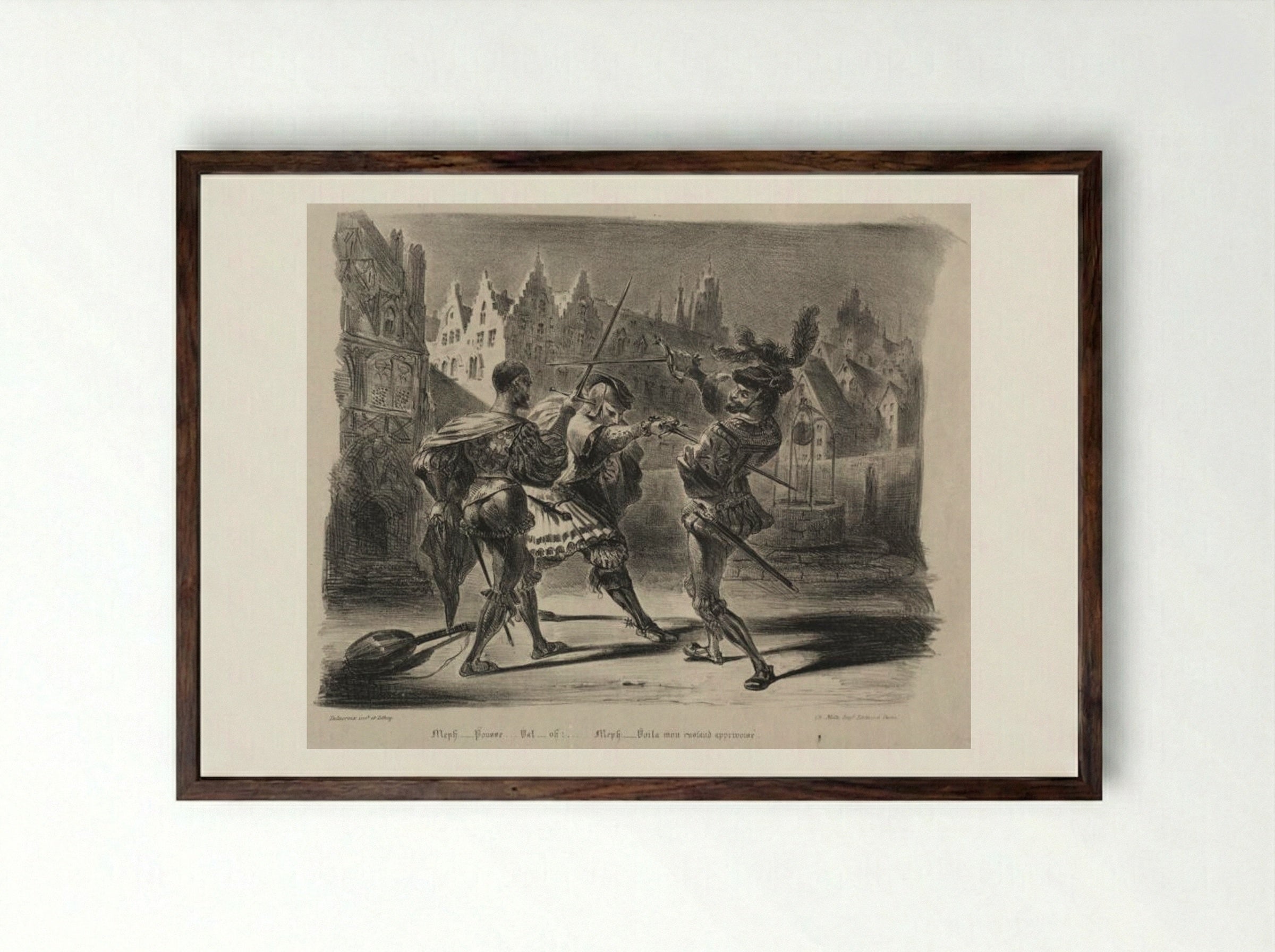 Duel of Faust and of Valentin - Eugène Delacroix - Framed Print Dark Wood