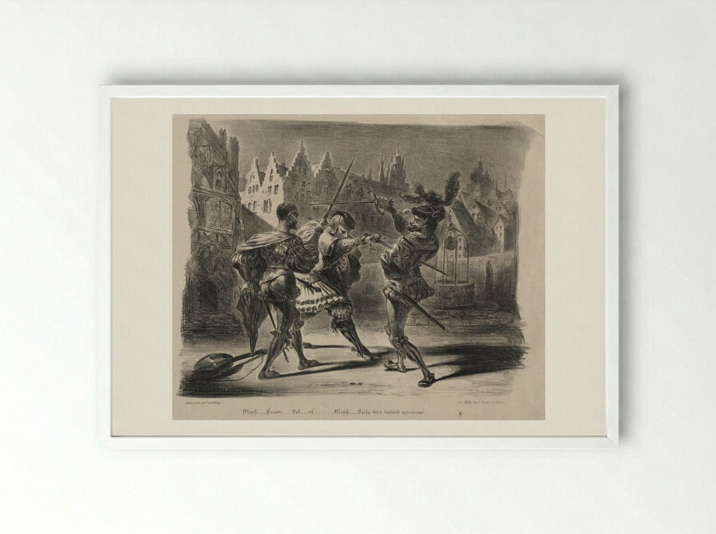 Duel of Faust and of Valentin - Eugène Delacroix - Framed Print White