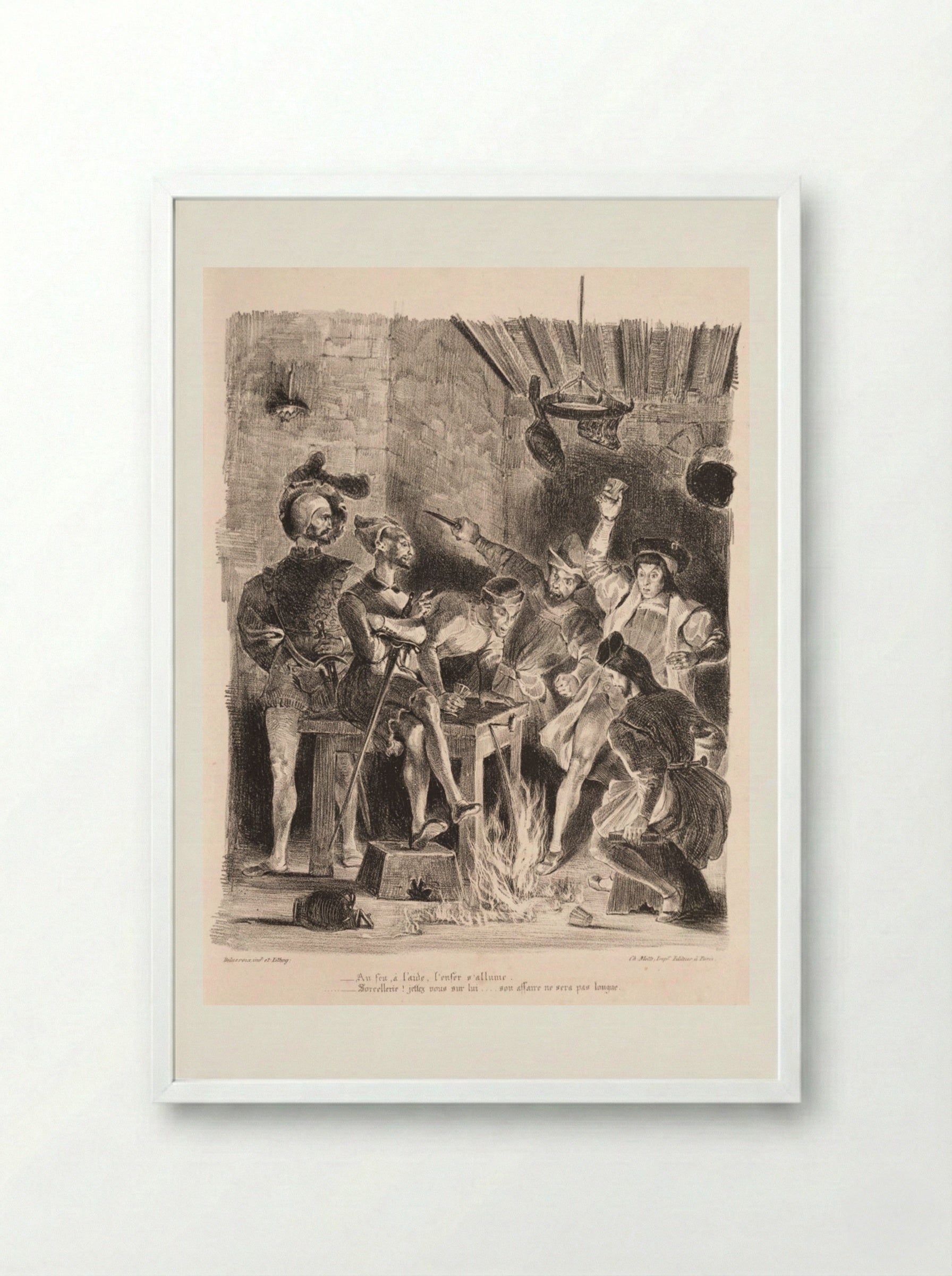 Méphistophélés in the Tavern of the Students - Eugène Delacroix - Framed Print White