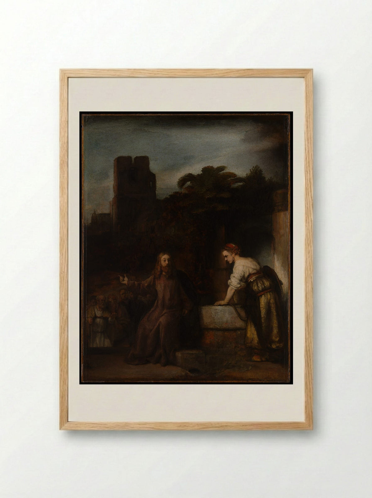 Christ and the Woman of Samaria - Rembrandt van Rijn - Framed Print Wood