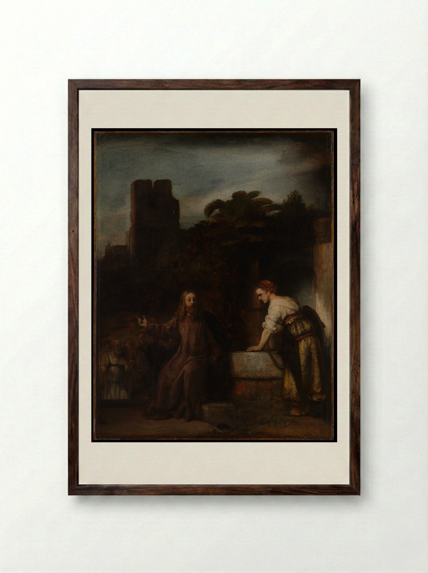Christ and the Woman of Samaria - Rembrandt van Rijn - Framed Print Dark Wood