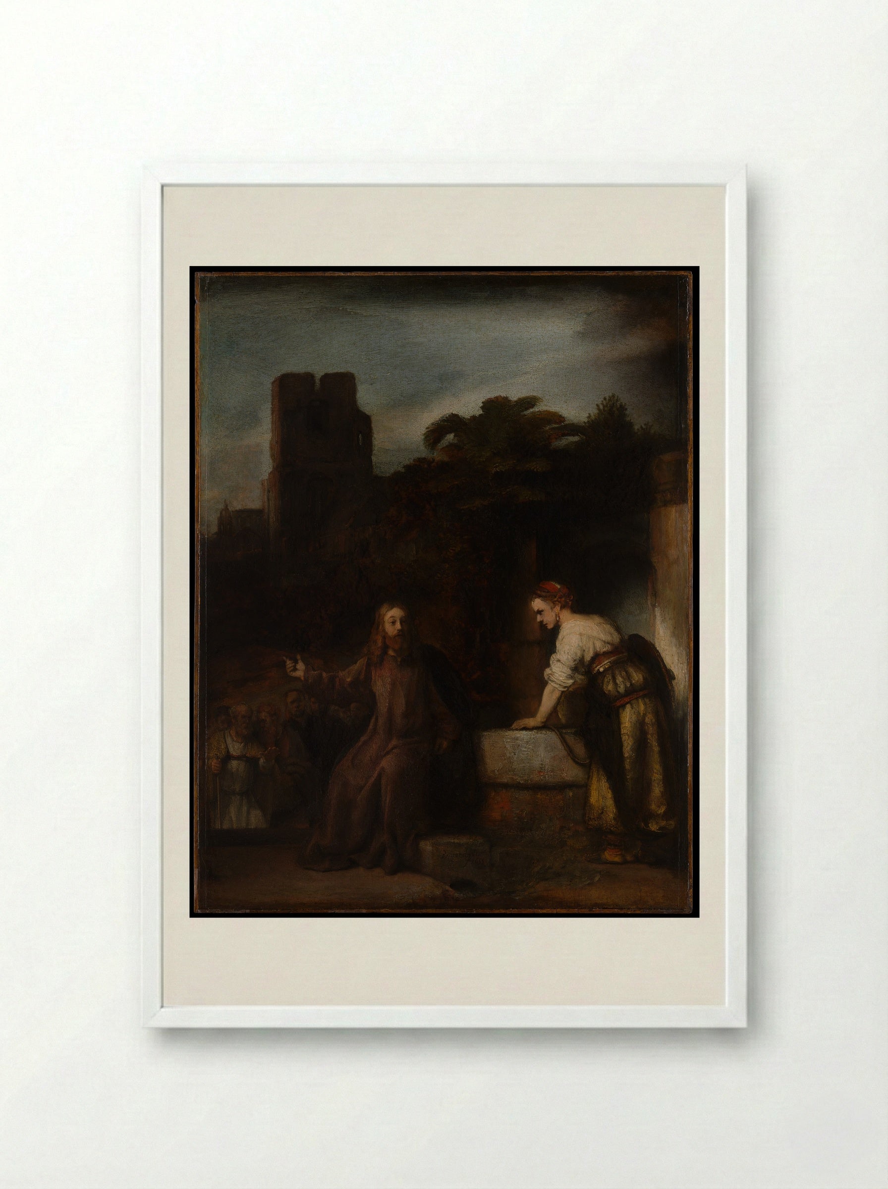 Christ and the Woman of Samaria - Rembrandt van Rijn - Framed Print White