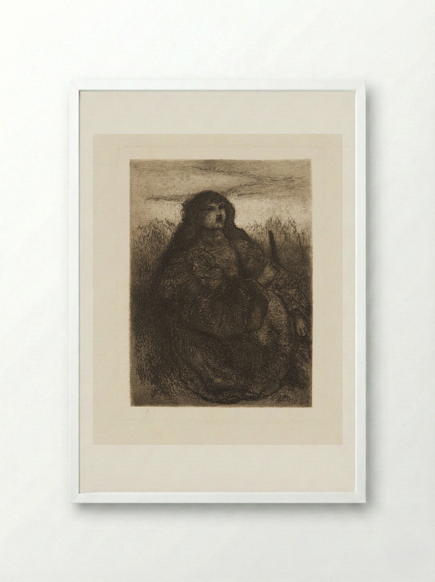 Girl with Distaff - Matthijs Maris - Framed Print White