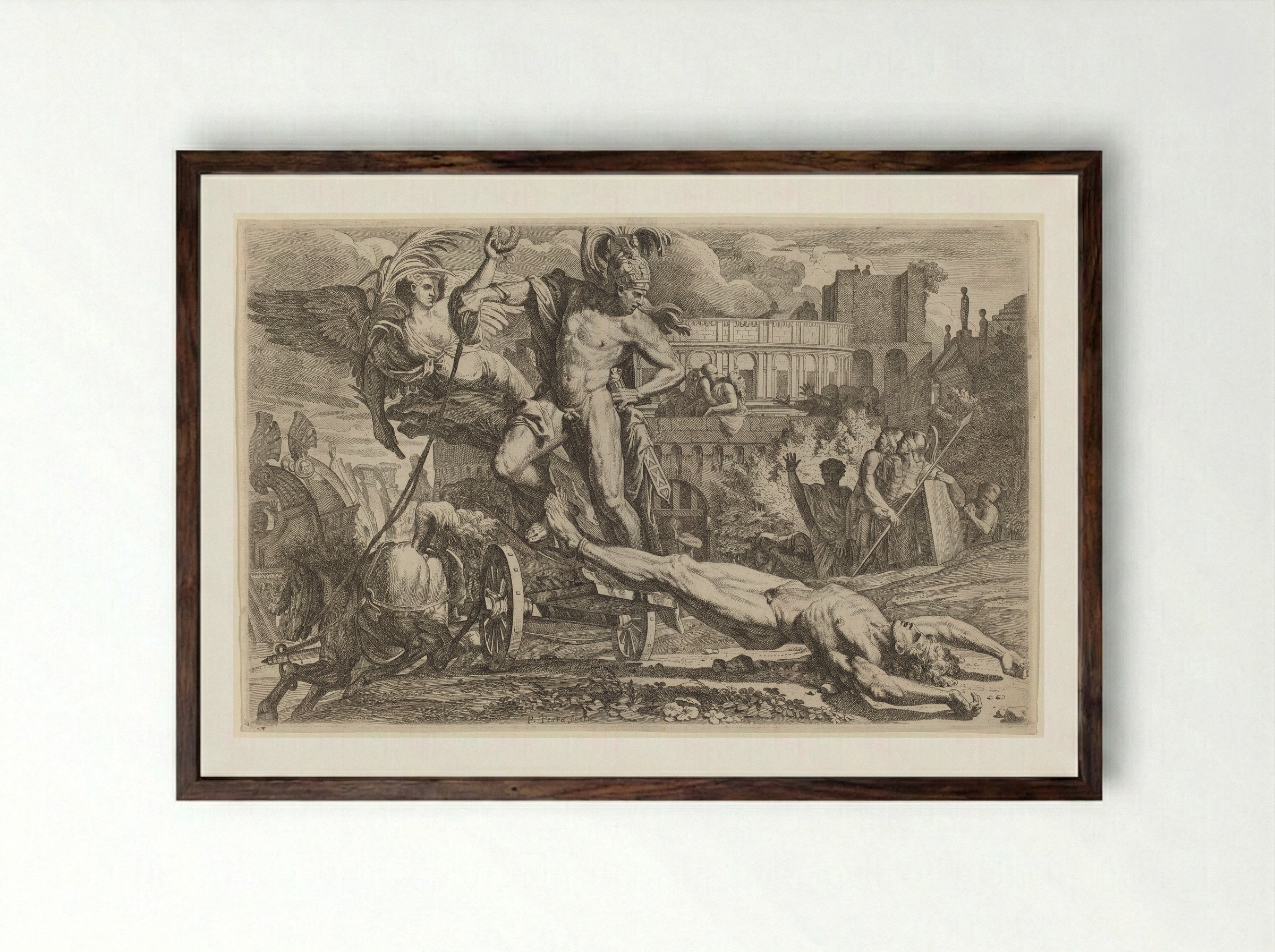 Achilles Dragging the Body of Hector - Pietro Testa - Framed Print Dark Wood