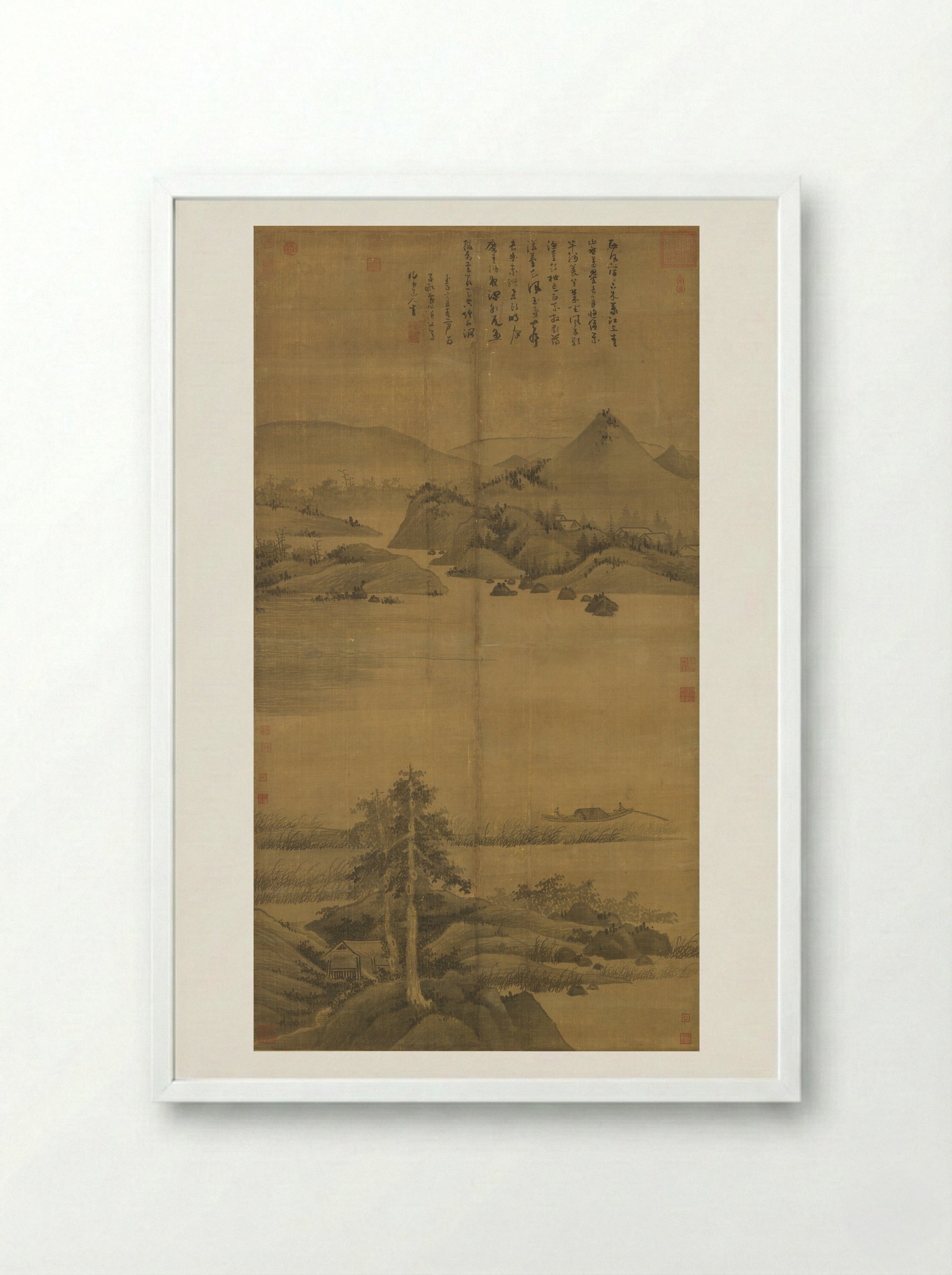 Fisherman - Wu Zhen - Framed Print White