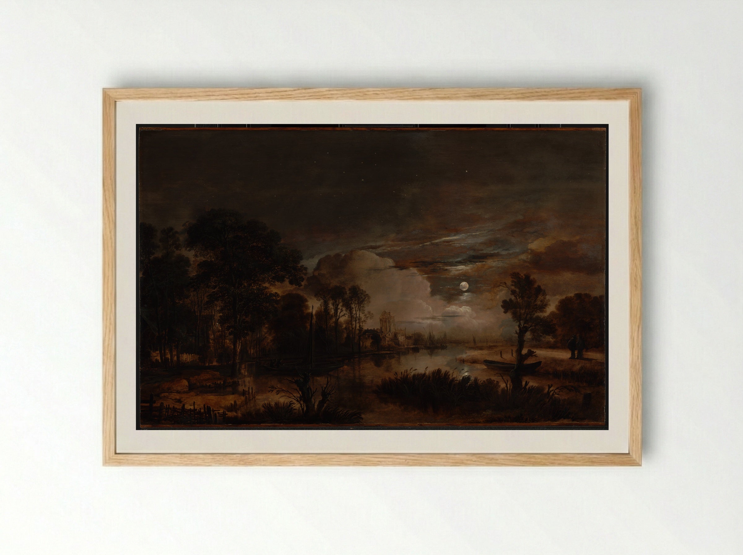 River Landscape with Fishermen - Aert van der Neer - Framed Print Wood