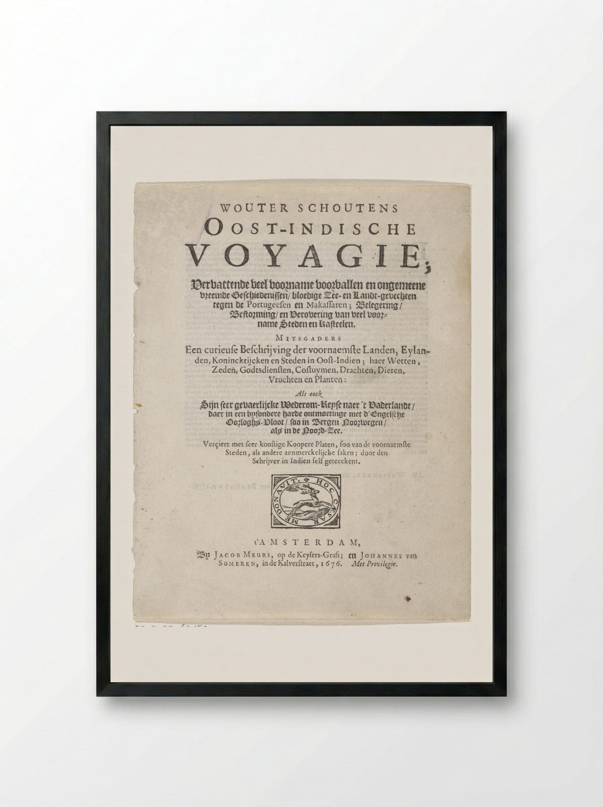 Title Page of Oost-Indische Voyagie - Wouter Schouten - Framed Print Black