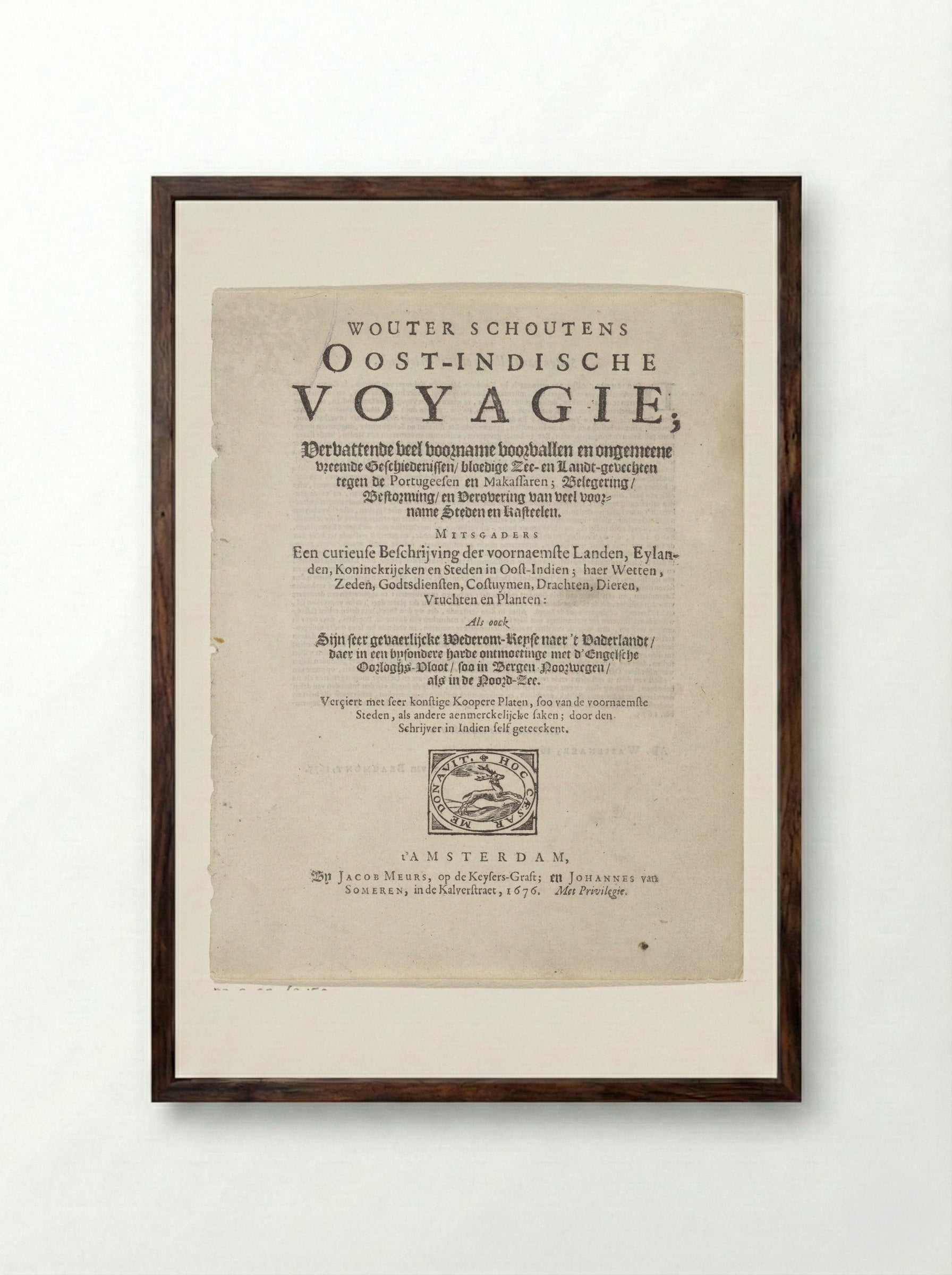 Title Page of Oost-Indische Voyagie - Wouter Schouten - Framed Print Dark Wood