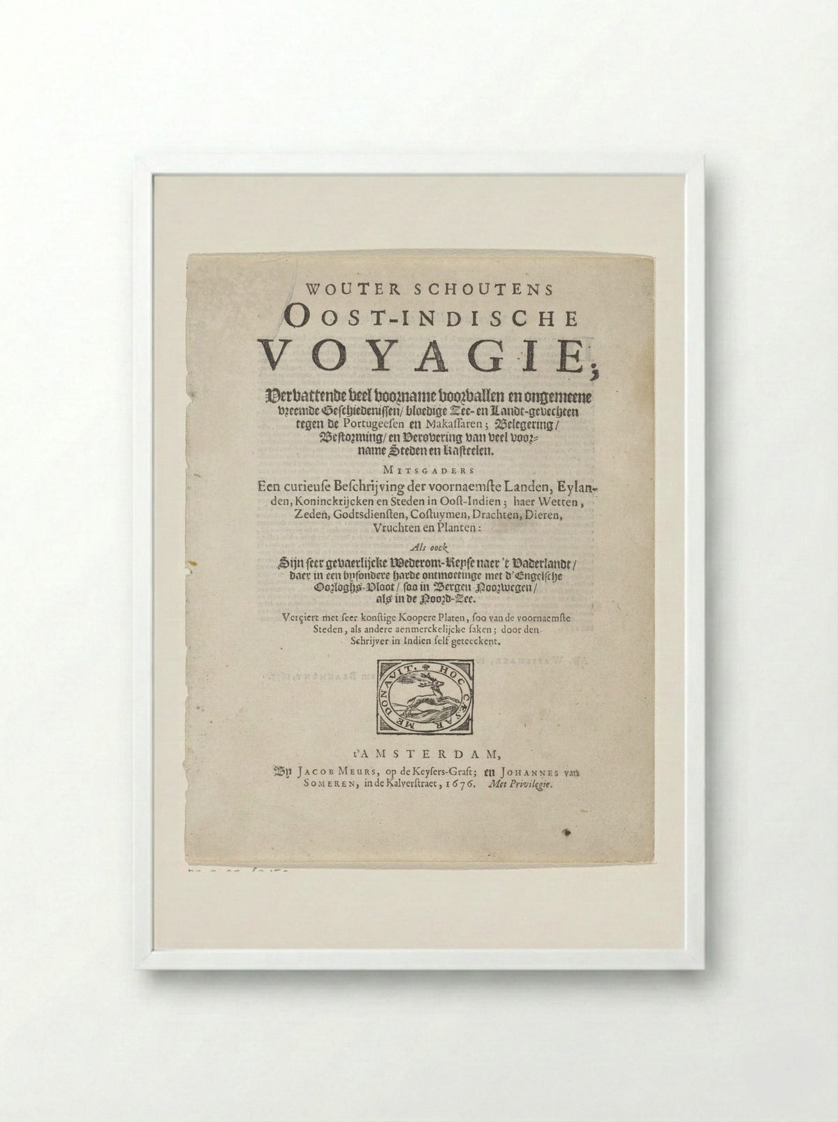 Title Page of Oost-Indische Voyagie - Wouter Schouten - Framed Print White