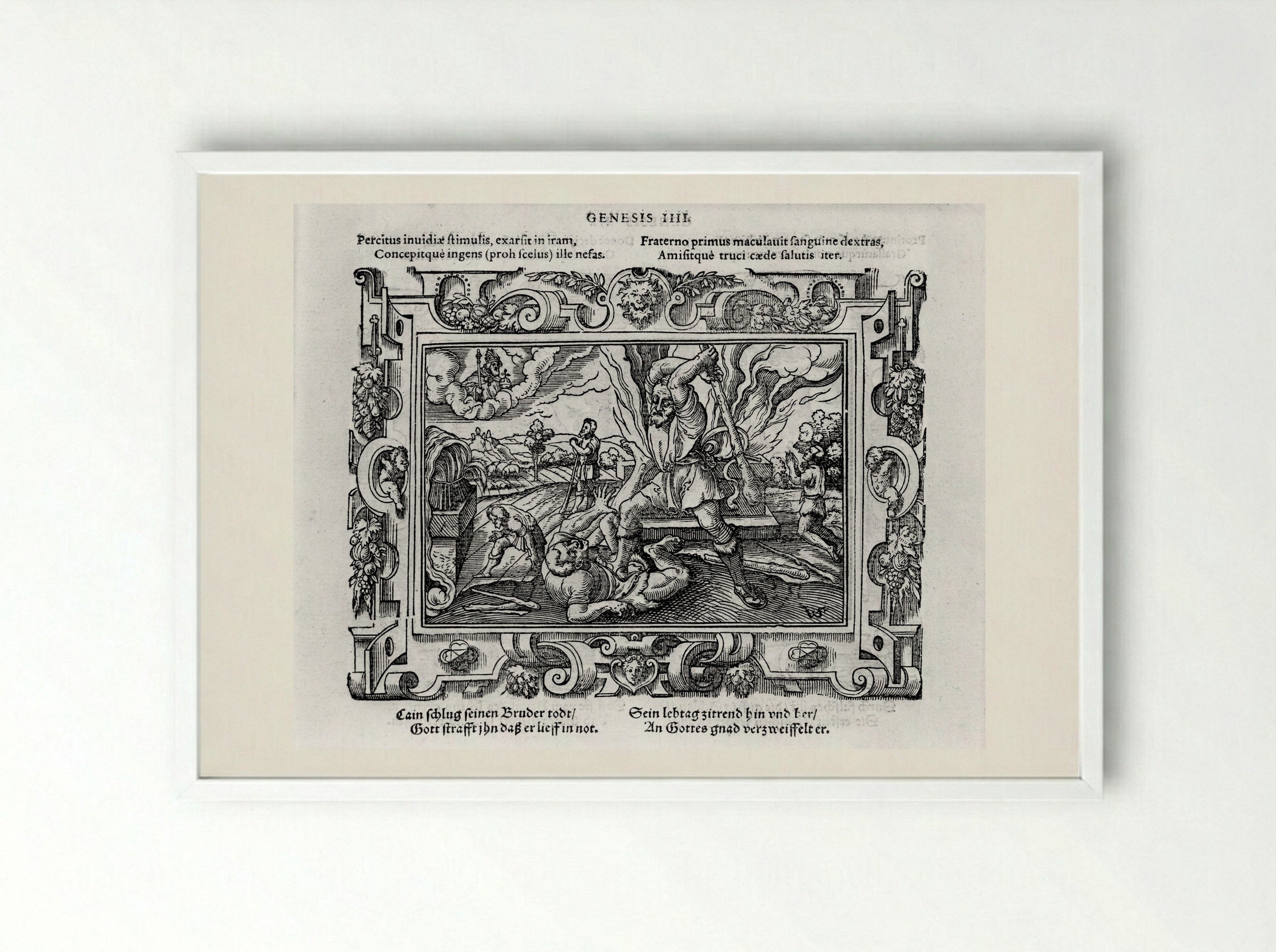 Cain Slaying Abel - Virgil Solis - Framed Print White