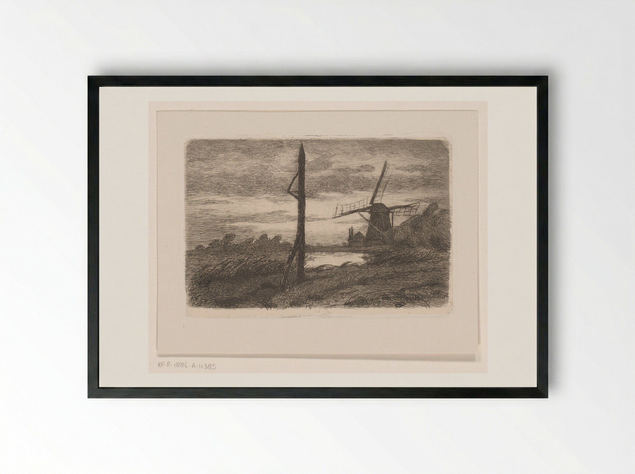 Riviergezicht met molen - Wilhelmus Johannes Steenhoff - Framed Print Black