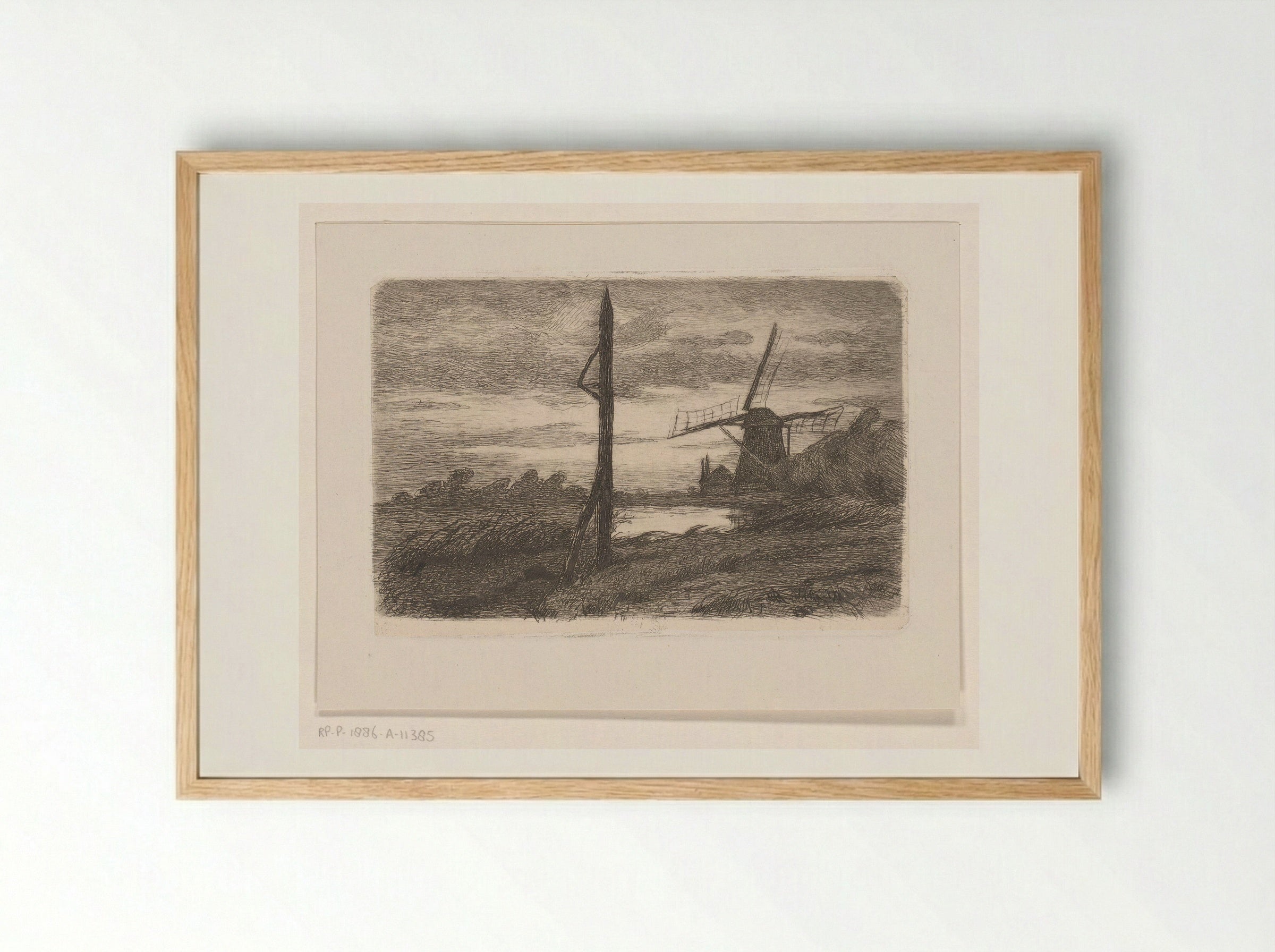 Riviergezicht met molen - Wilhelmus Johannes Steenhoff - Framed Print Wood