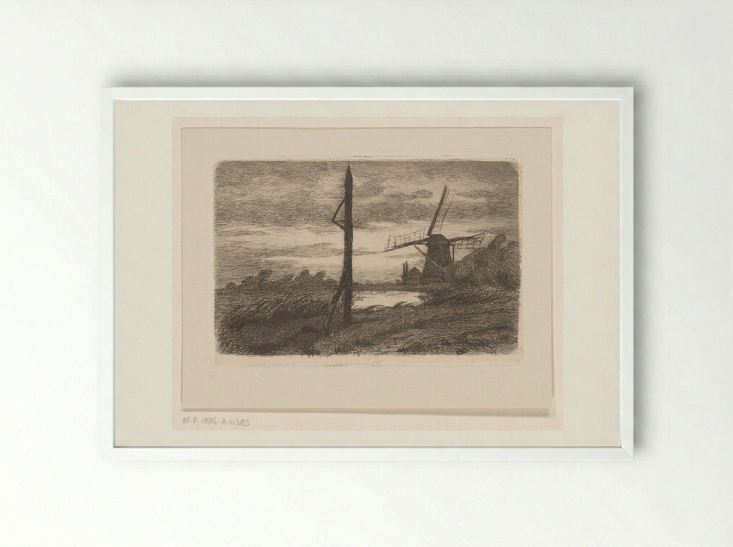 Riviergezicht met molen - Wilhelmus Johannes Steenhoff - Framed Print White
