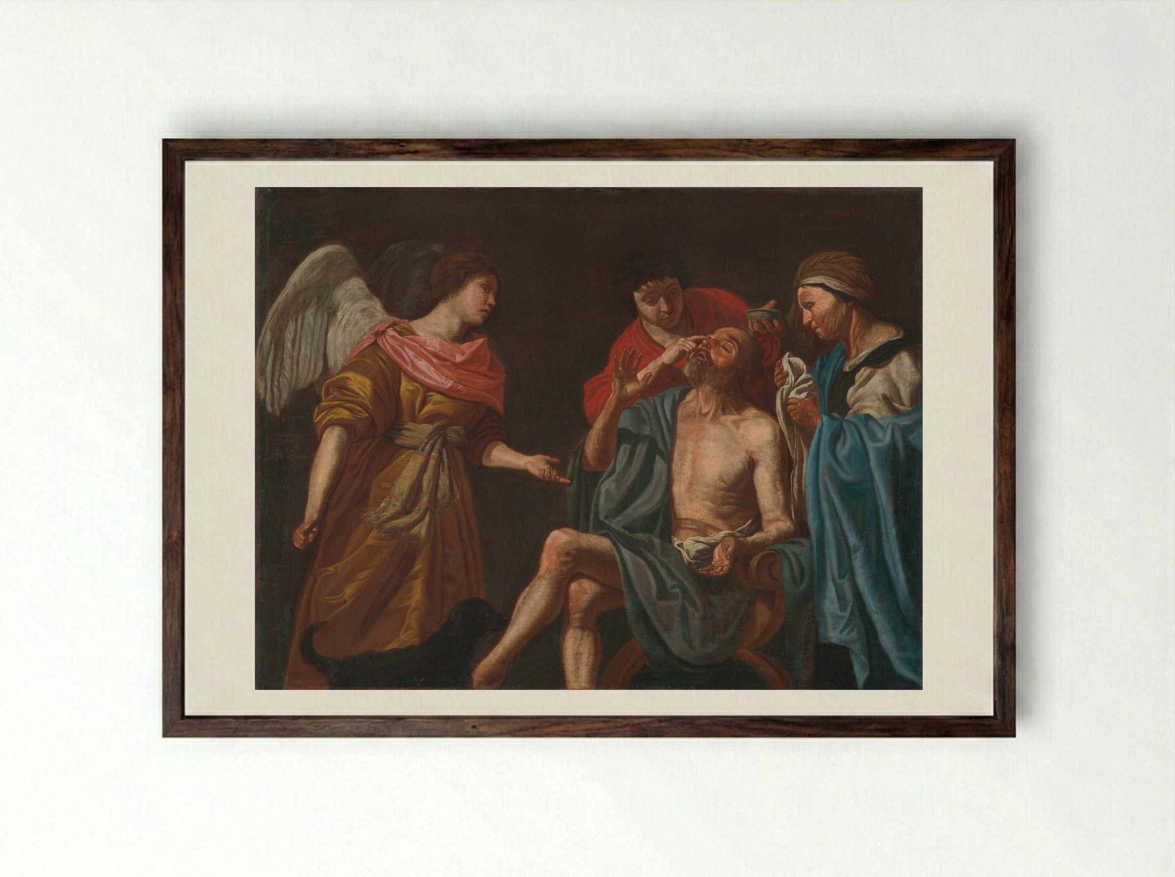 The Healing of Tobit - Matthias Stom - Framed Print Dark Wood