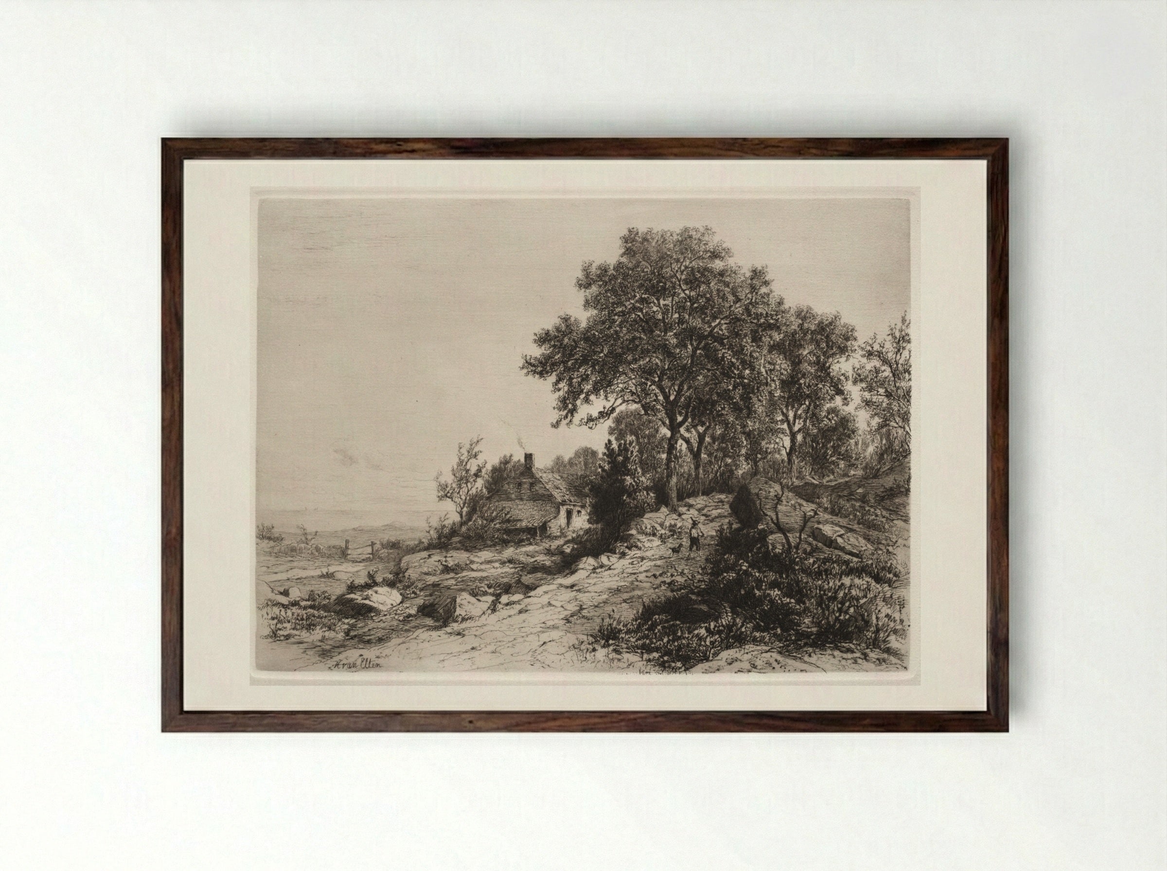 Cottage by the Sea - Hendrik Dirk Kruseman van Elten - Framed Print Dark Wood